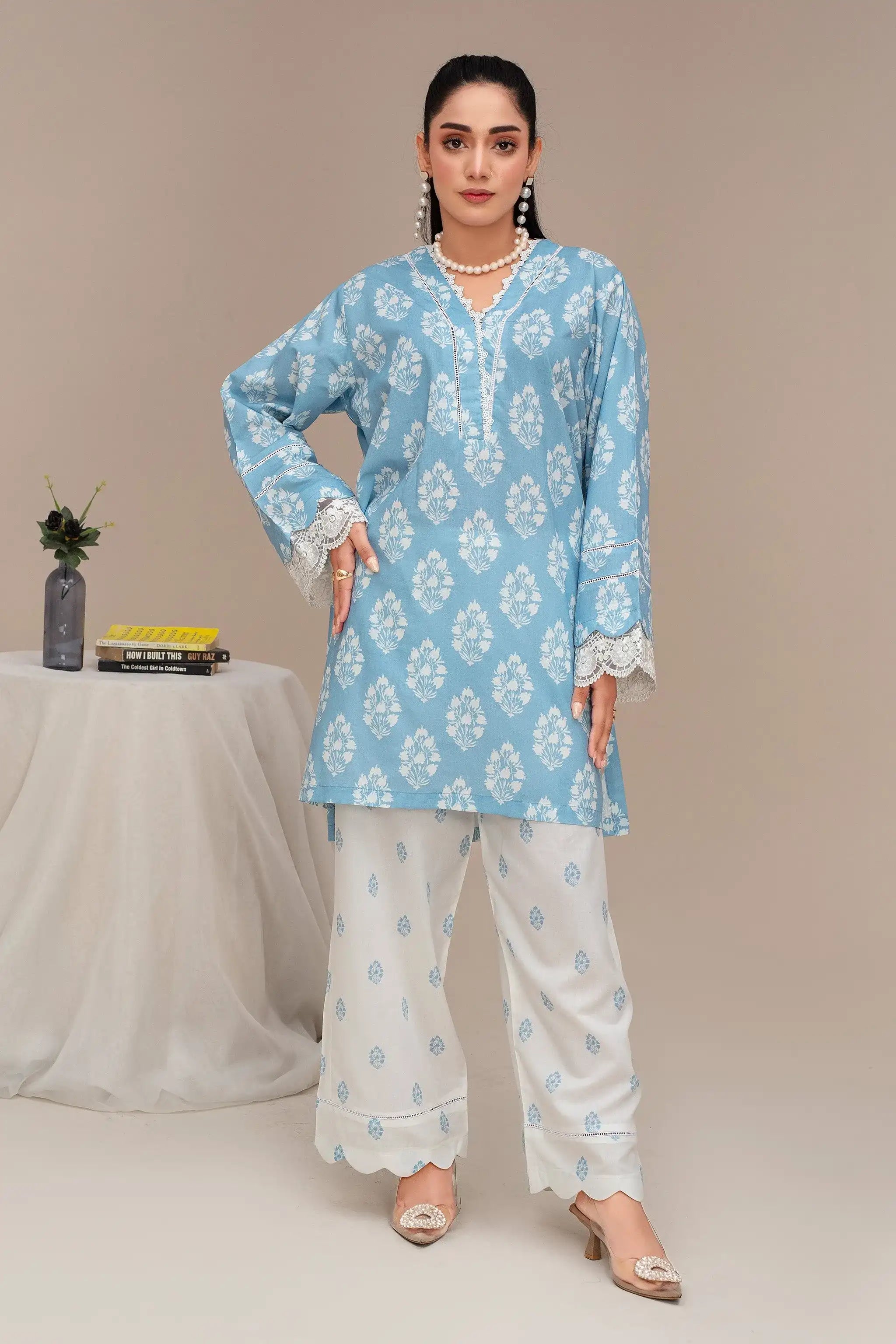 1PC Ready To Wear Sky Blue Cotton Suit - ZN-108-1PC - ZAINOOR Main image
