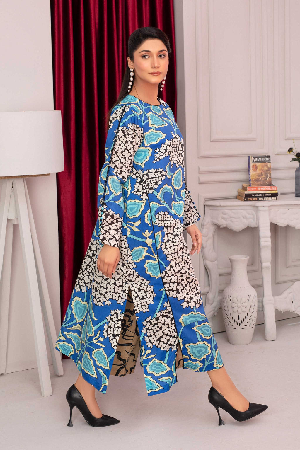 1 Piece Ready To Wear Blue Viscose Shirt - ZN-41 - ZAINOOR