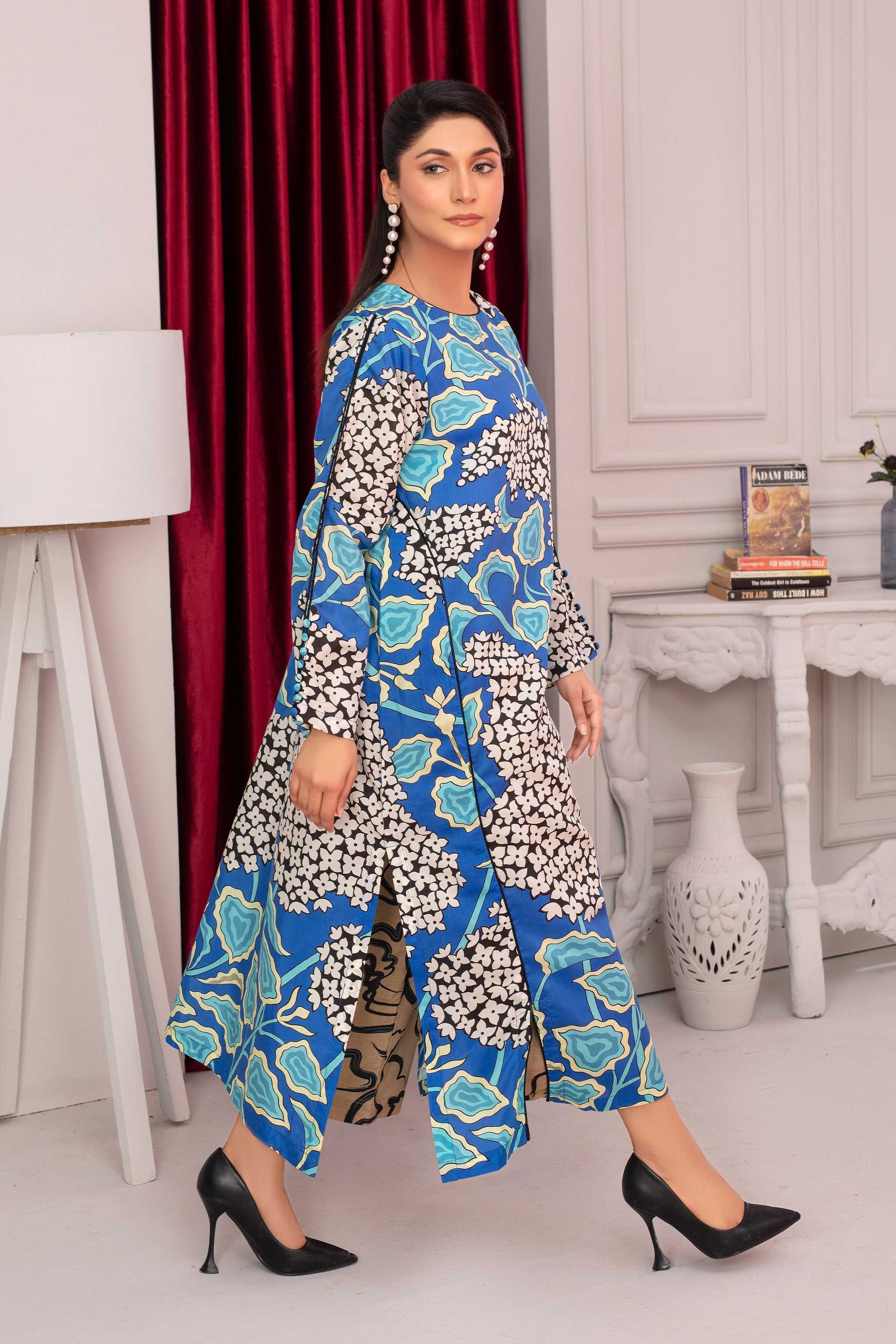 1 Piece Ready To Wear Blue Viscose Shirt - ZN-41 - ZAINOOR