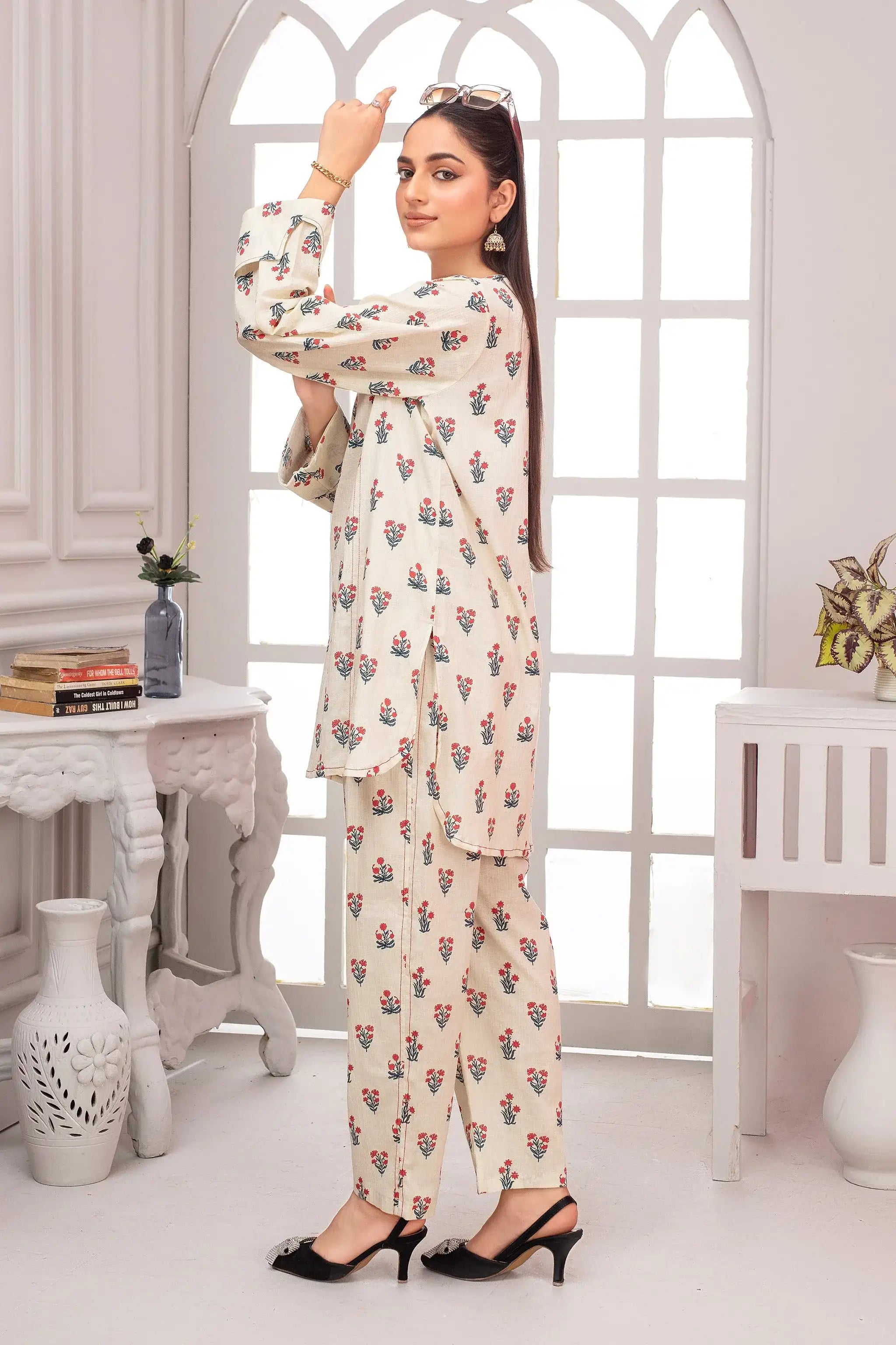 2 Piece Ready To Wear Beige Seersucker Suit - ZN-43 - ZAINOOR