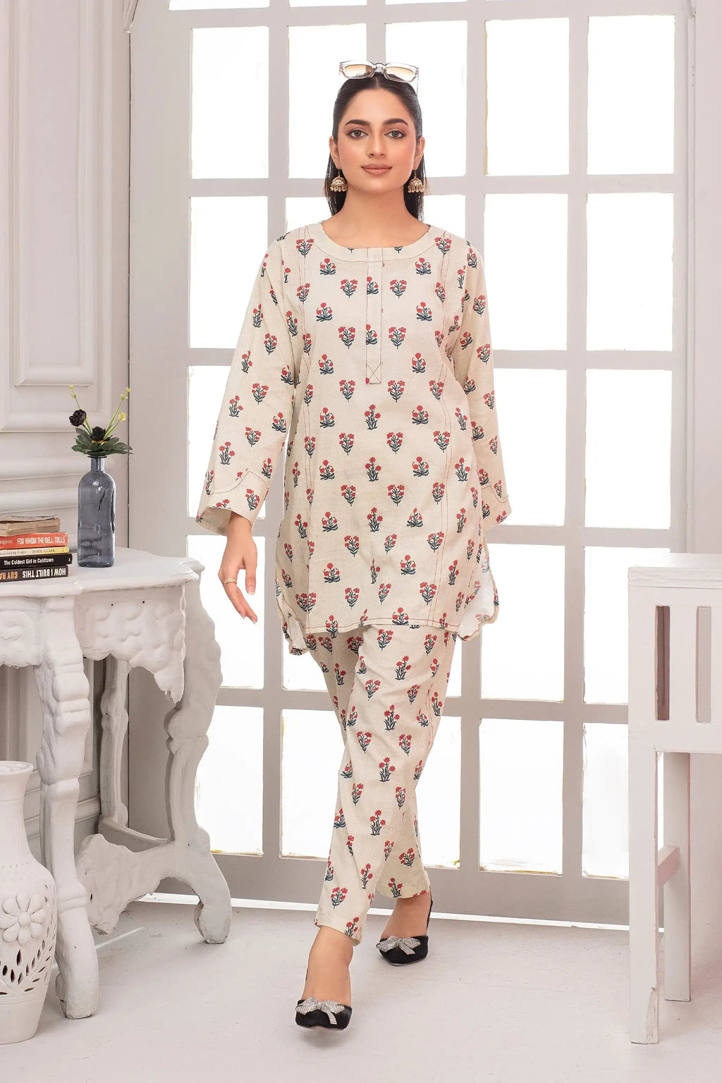 2 Piece Ready To Wear Beige Seersucker Suit - ZN-43 - ZAINOOR