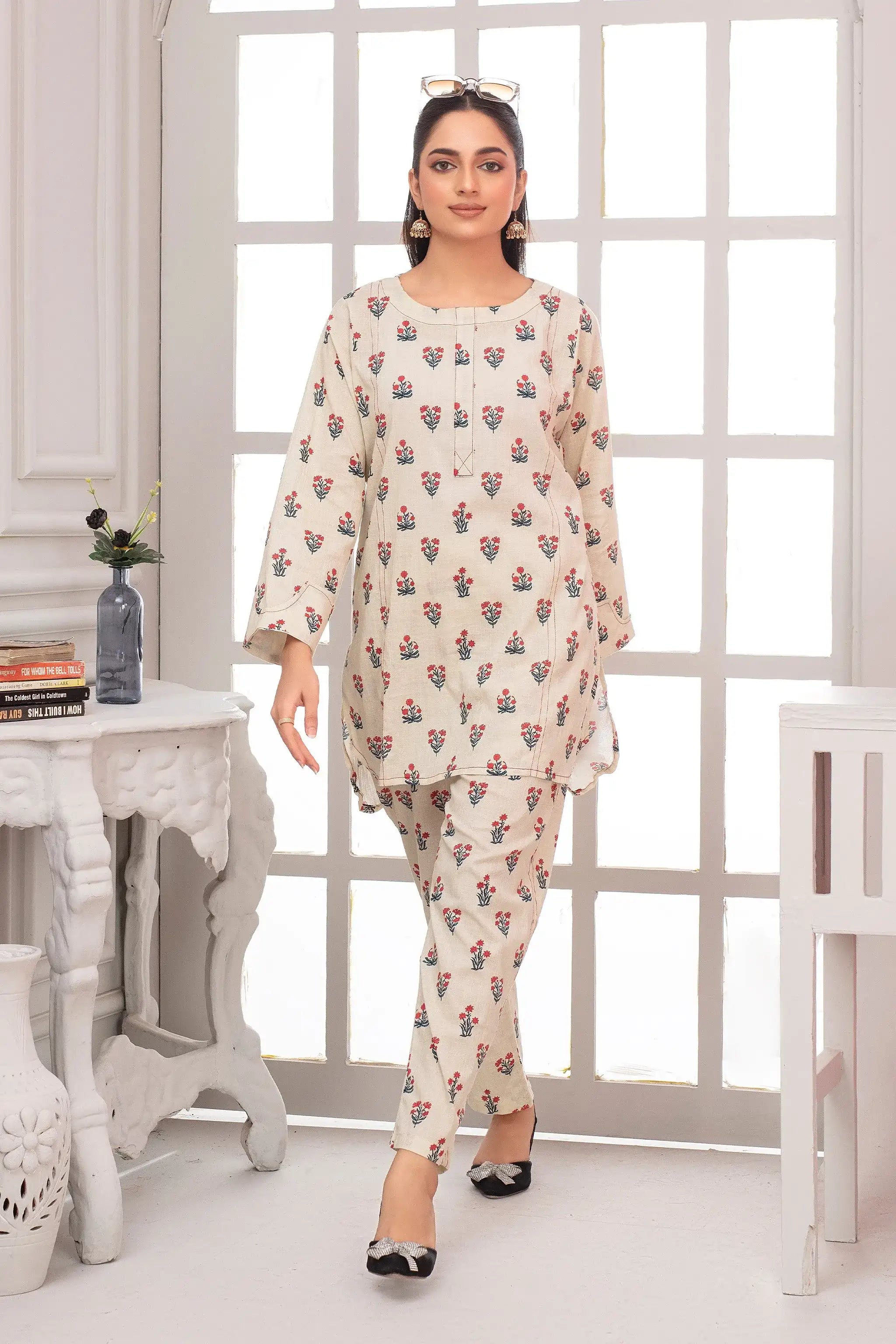 2 Piece Ready To Wear Beige Seersucker Suit - ZN-43 - ZAINOOR