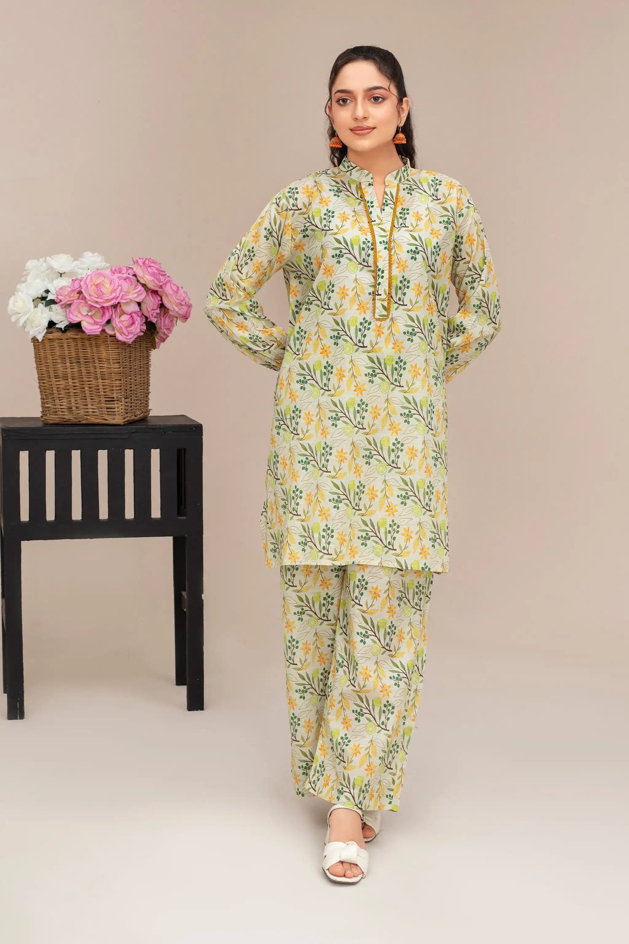 2 Piece Ready To Wear Floral Green Lawn Suit- ZN-30 - ZAINOOR
