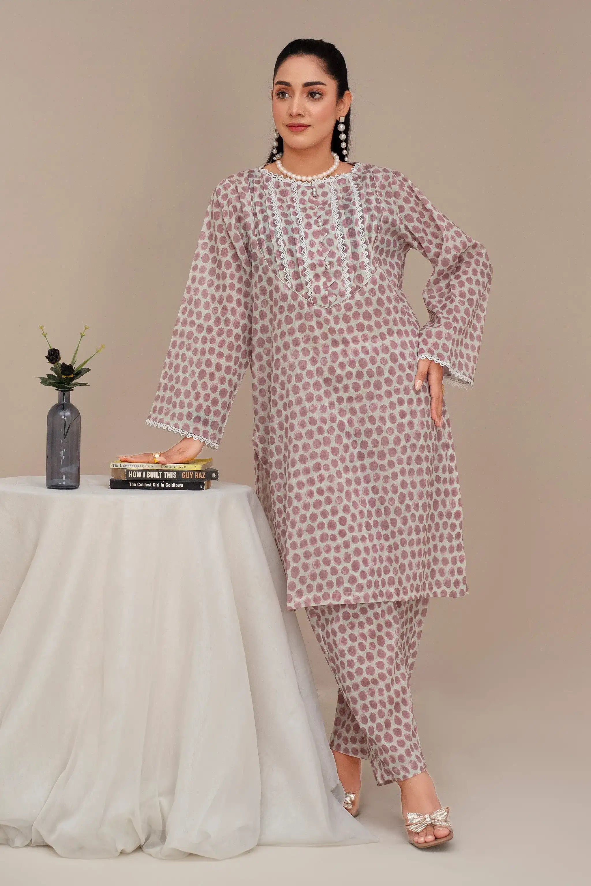 2 Piece Ready To Wear White Seersucker Suit - ZN-45 - ZAINOOR Main image