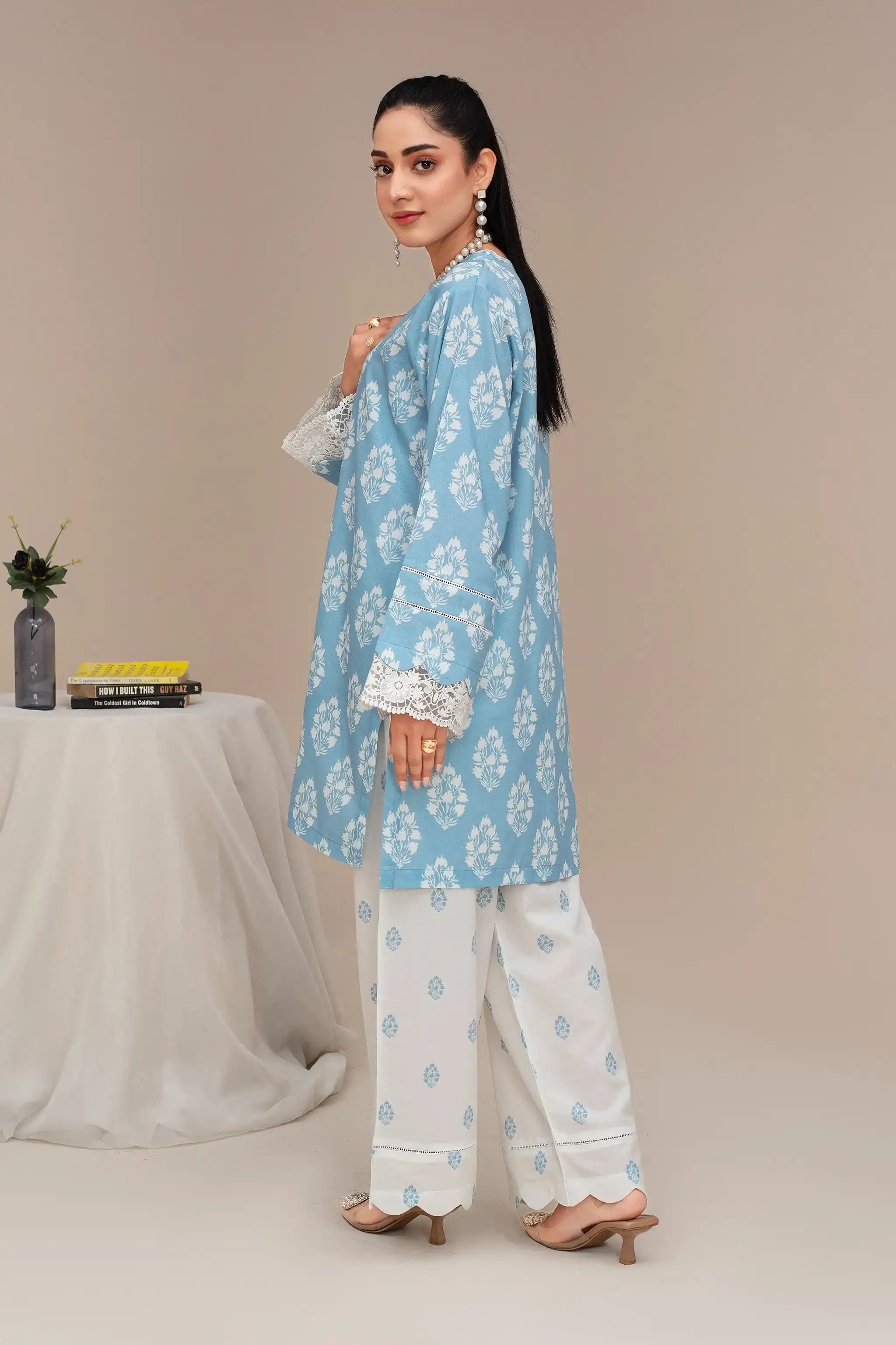 2PC Ready To Wear Sky Blue Cotton Suit - ZN-108-2PC - ZAINOOR