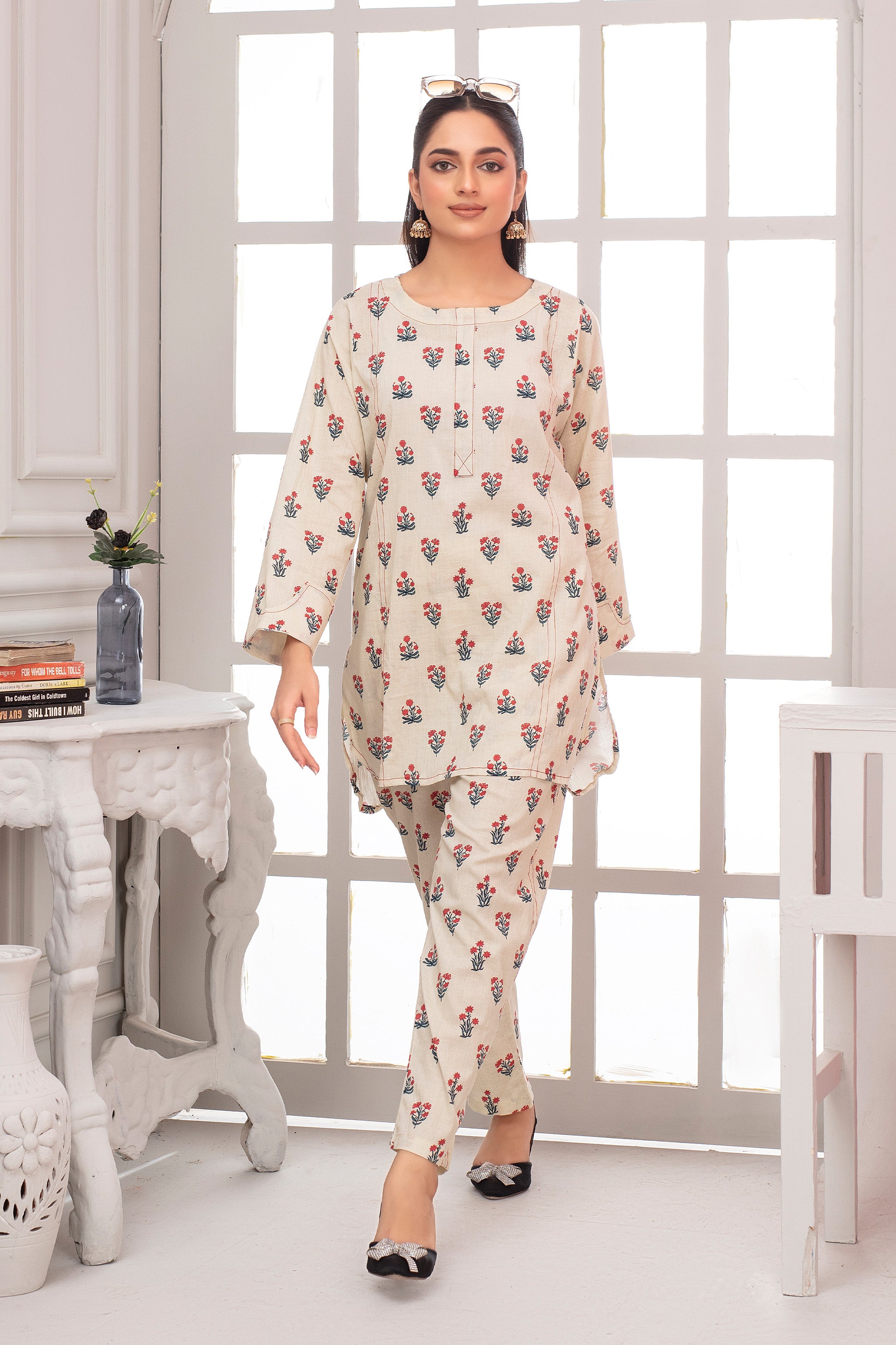 2 Piece Ready To Wear Beige Seersucker Suit - ZN-43 - ZAINOOR