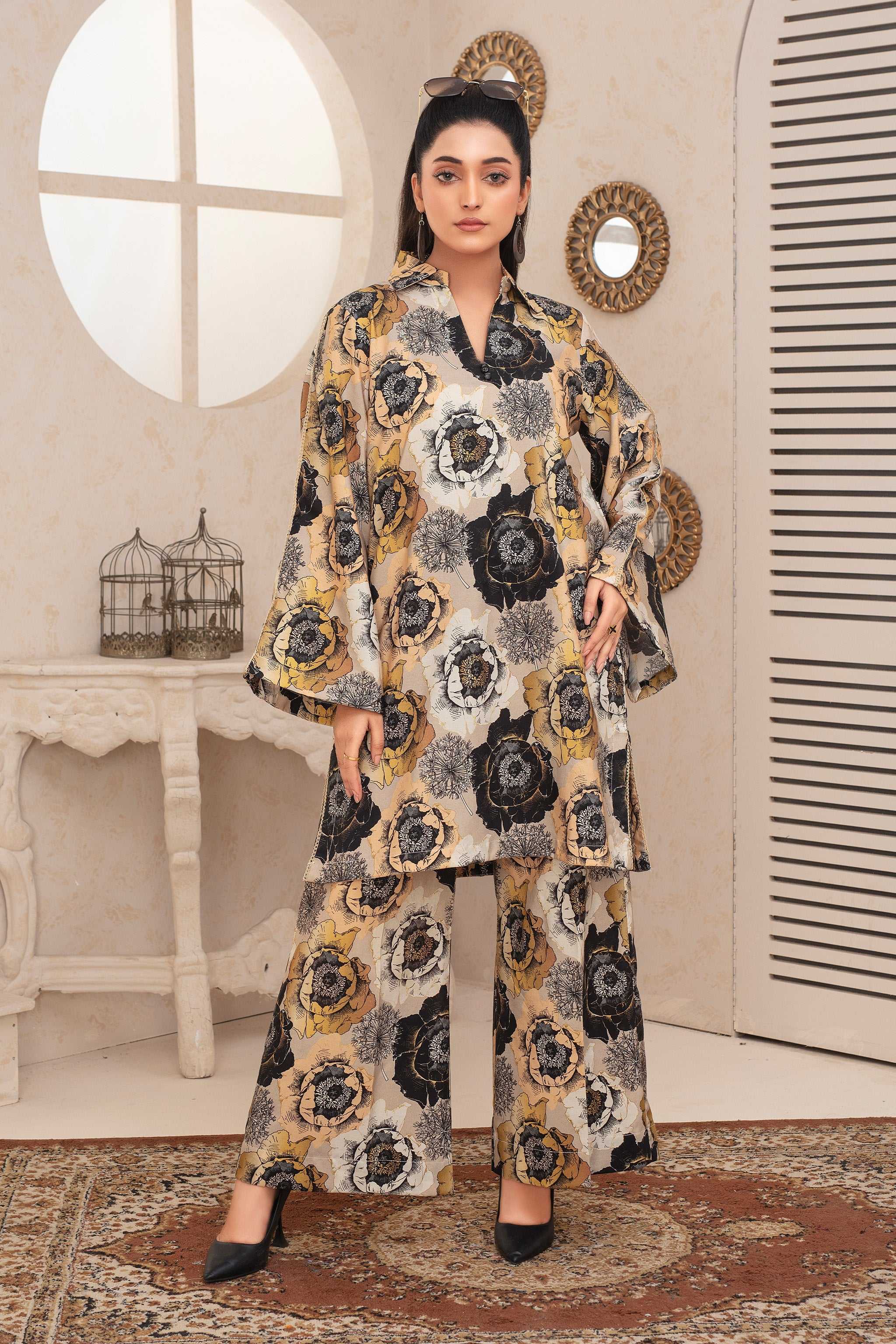 2 Piece Ready To Wear Beige Viscose Suit - ZN-98 - ZAINOOR Main image
