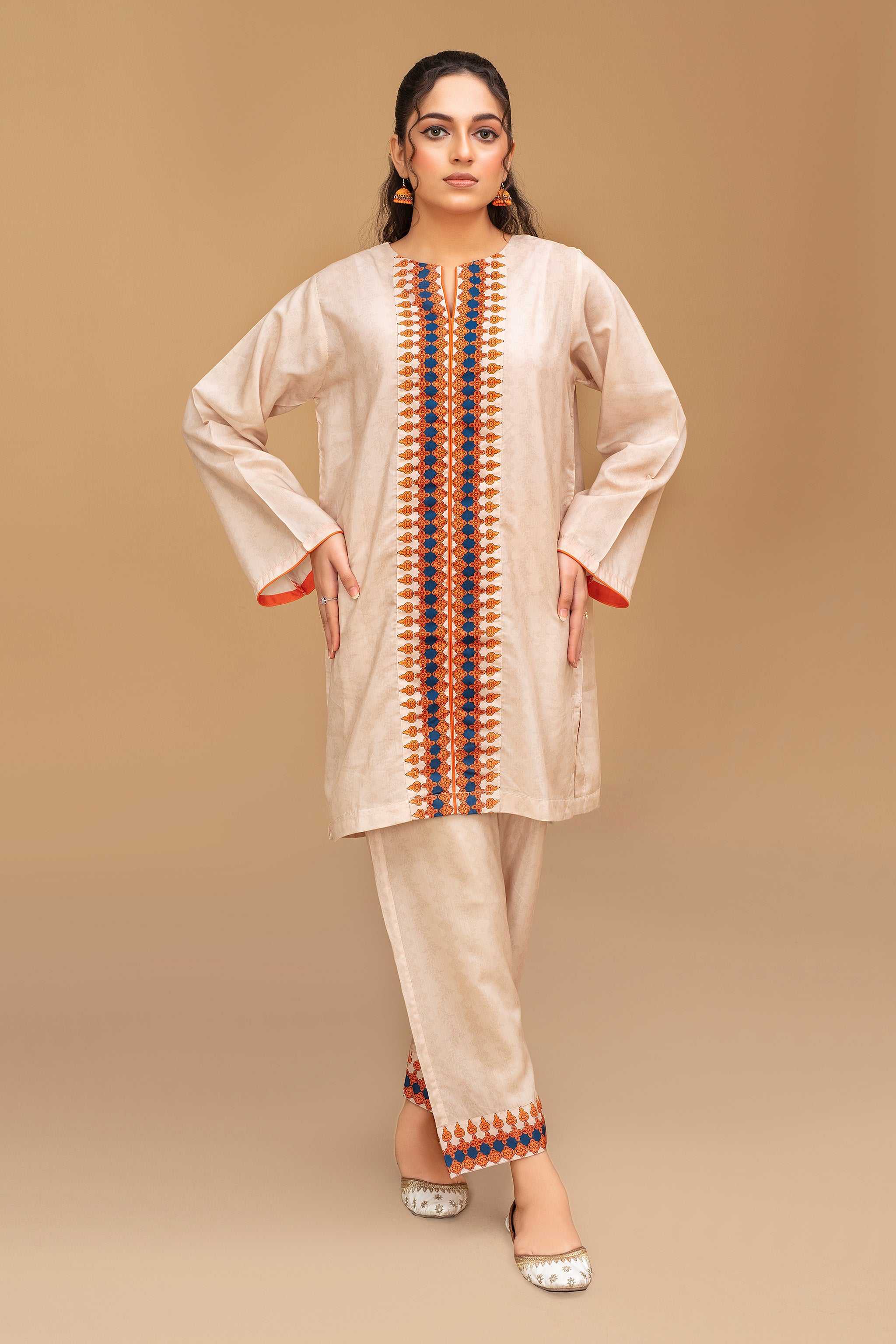 2 Piece Ready To Wear Beige Viscose Suit - ZN-13 - ZAINOOR Main image