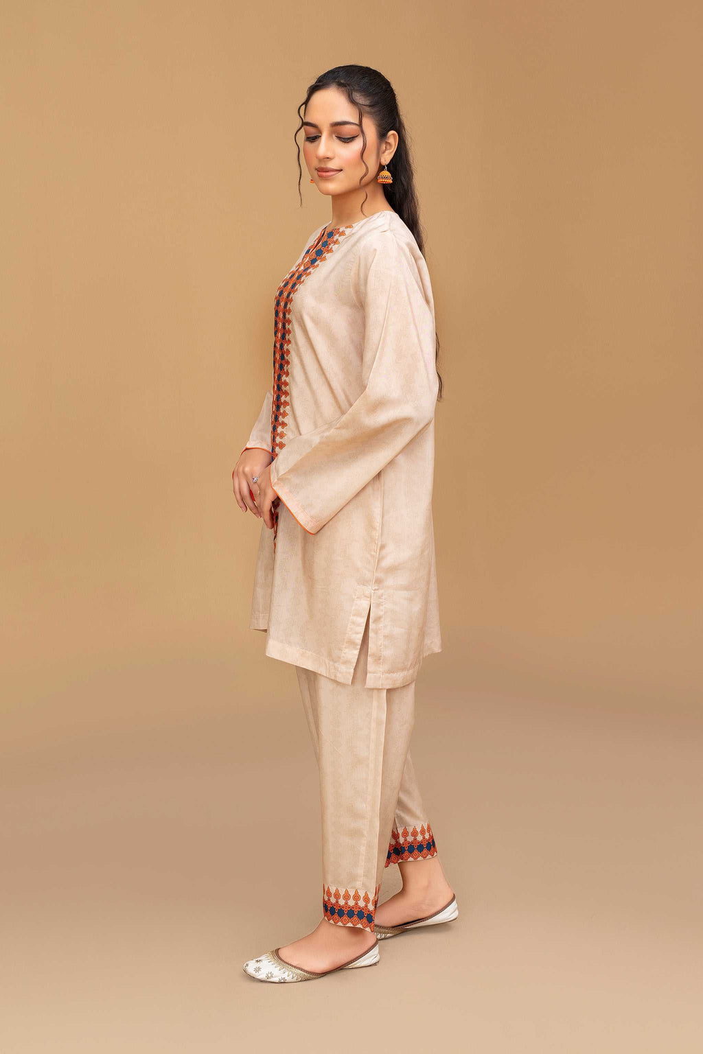 2 Piece Ready To Wear Beige Viscose Suit - ZN-13 - ZAINOOR