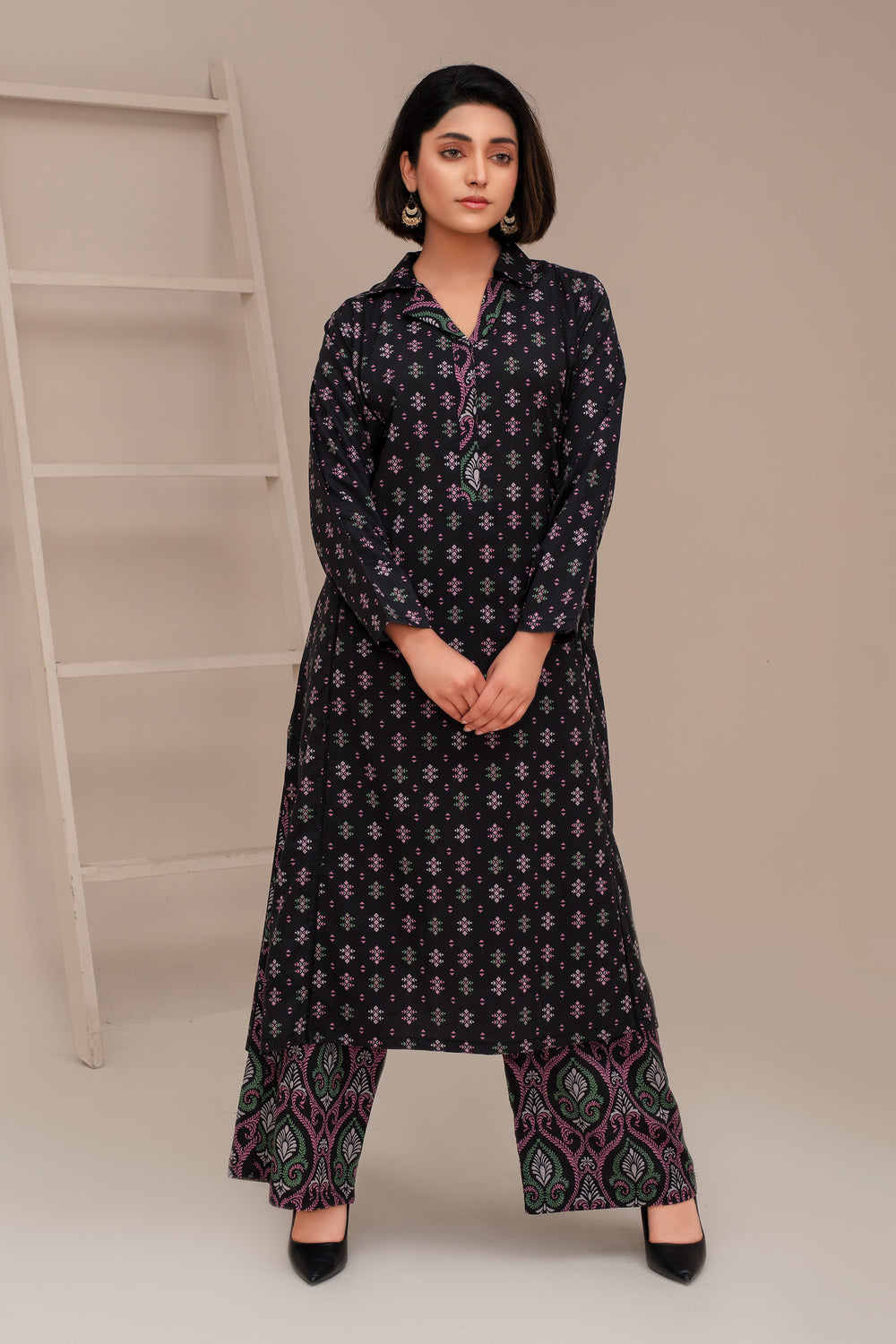 2 Piece Ready To Wear Black Cross Cotton Suit - ZN-120 - ZAINOOR
