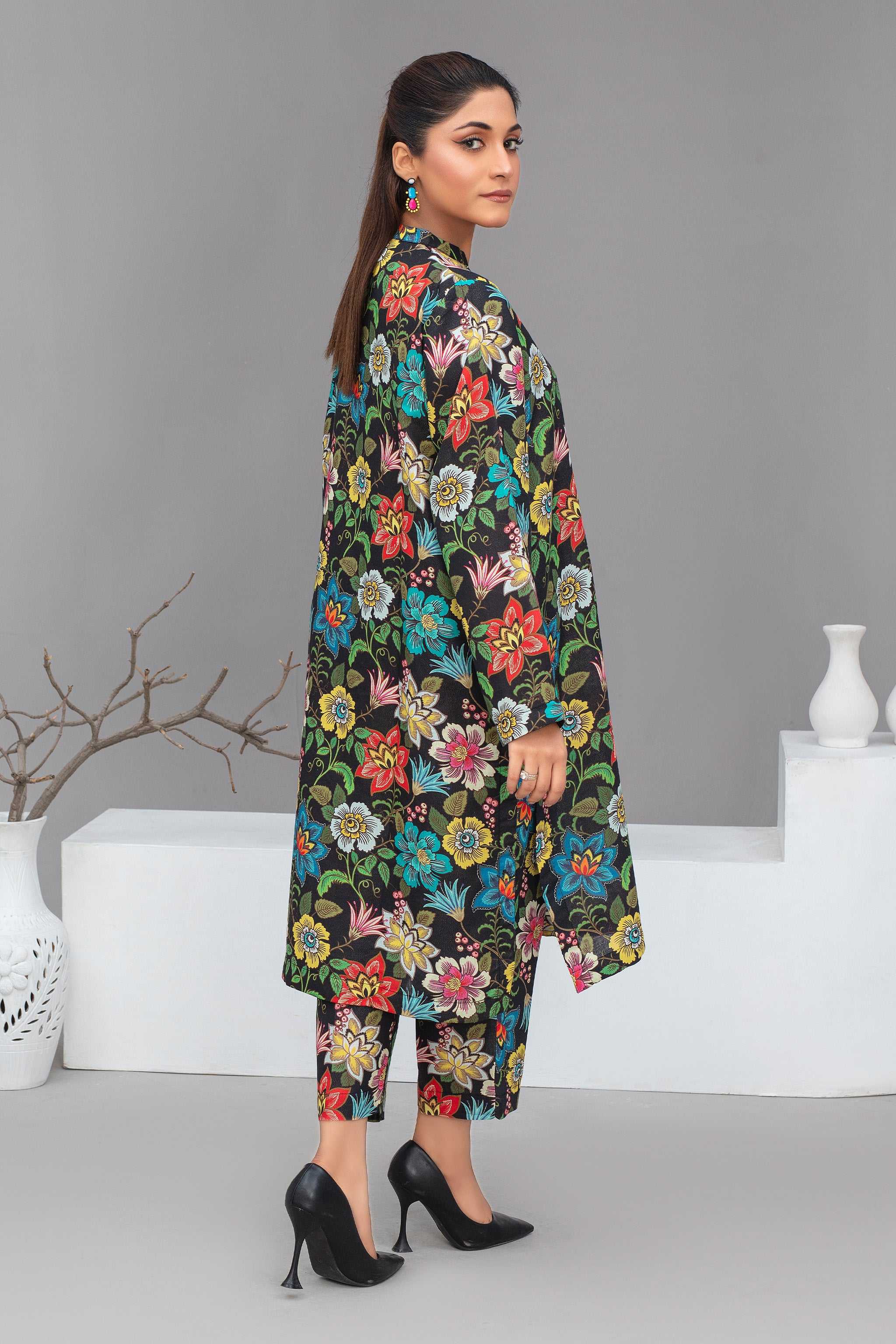 2 Piece Ready To Wear Black Petals Cotton Suit - ZN-154 - ZAINOOR