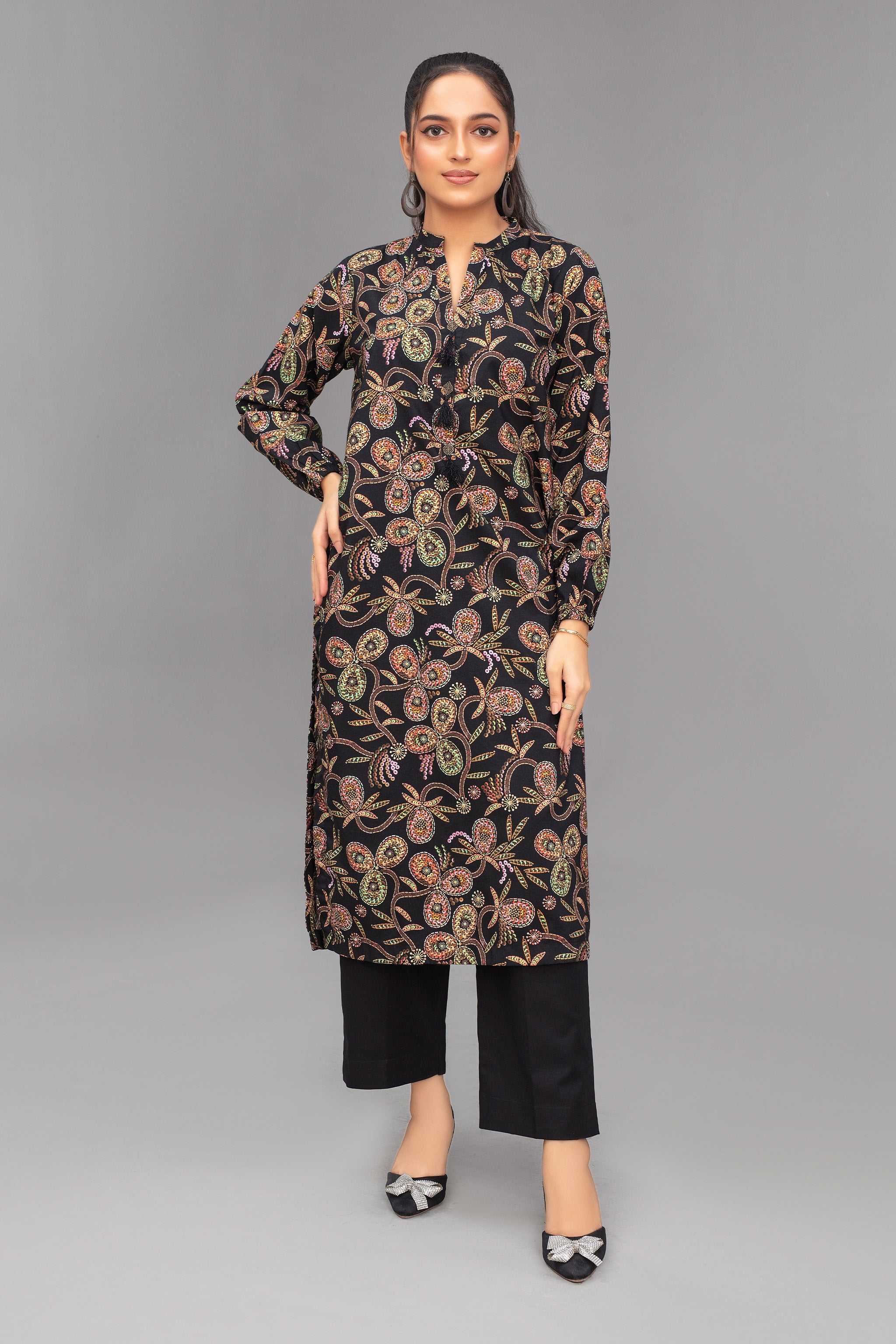 2 Piece Ready To Wear Black Viscose Suit - ZN-148 - ZAINOOR Main image