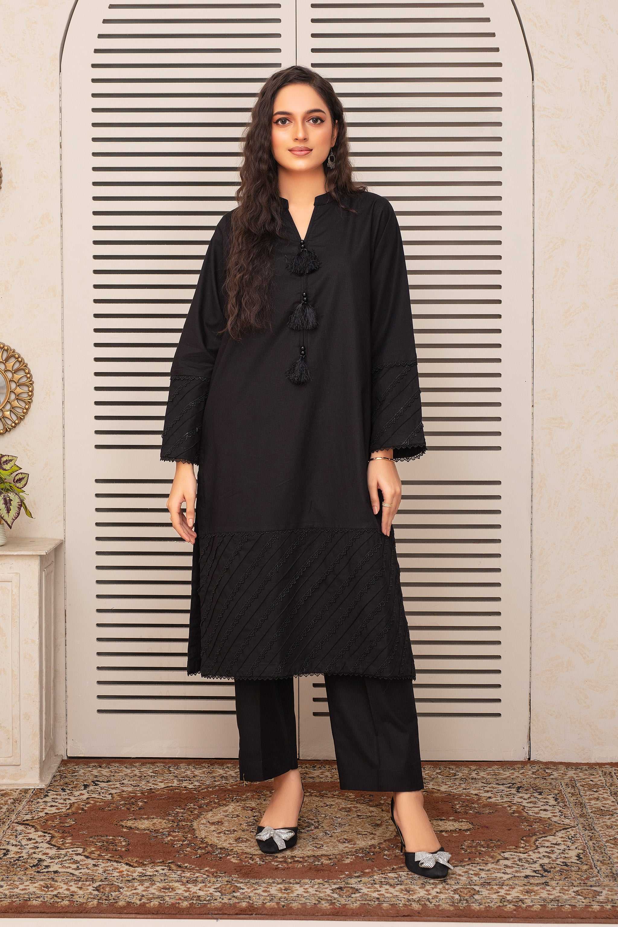 2 Piece Ready To Wear Black Viscose Suit - ZN-01 - ZAINOOR Main image