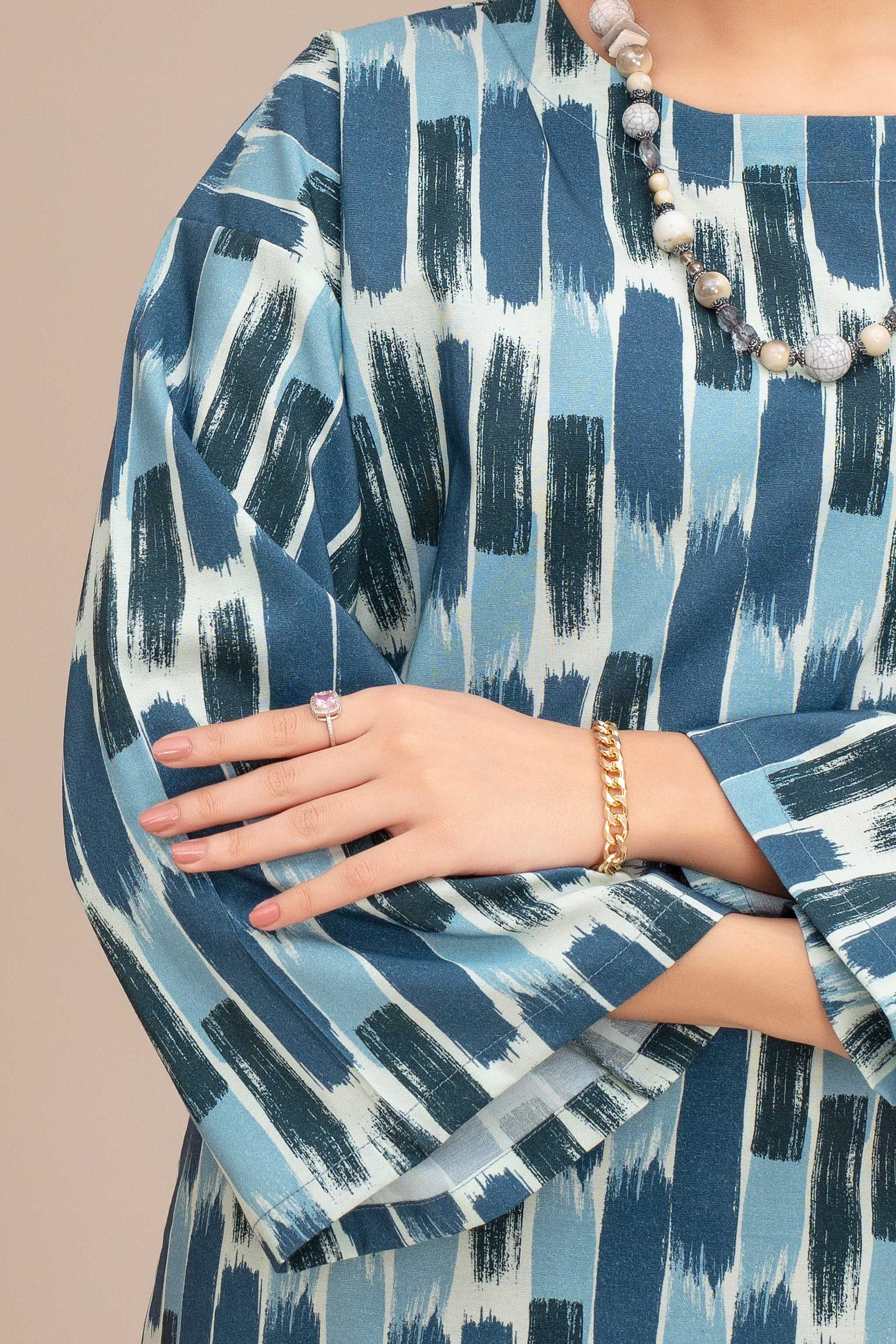 2 Piece Ready To Wear Blue Abstract Viscose Suit - ZN-122 - ZAINOOR