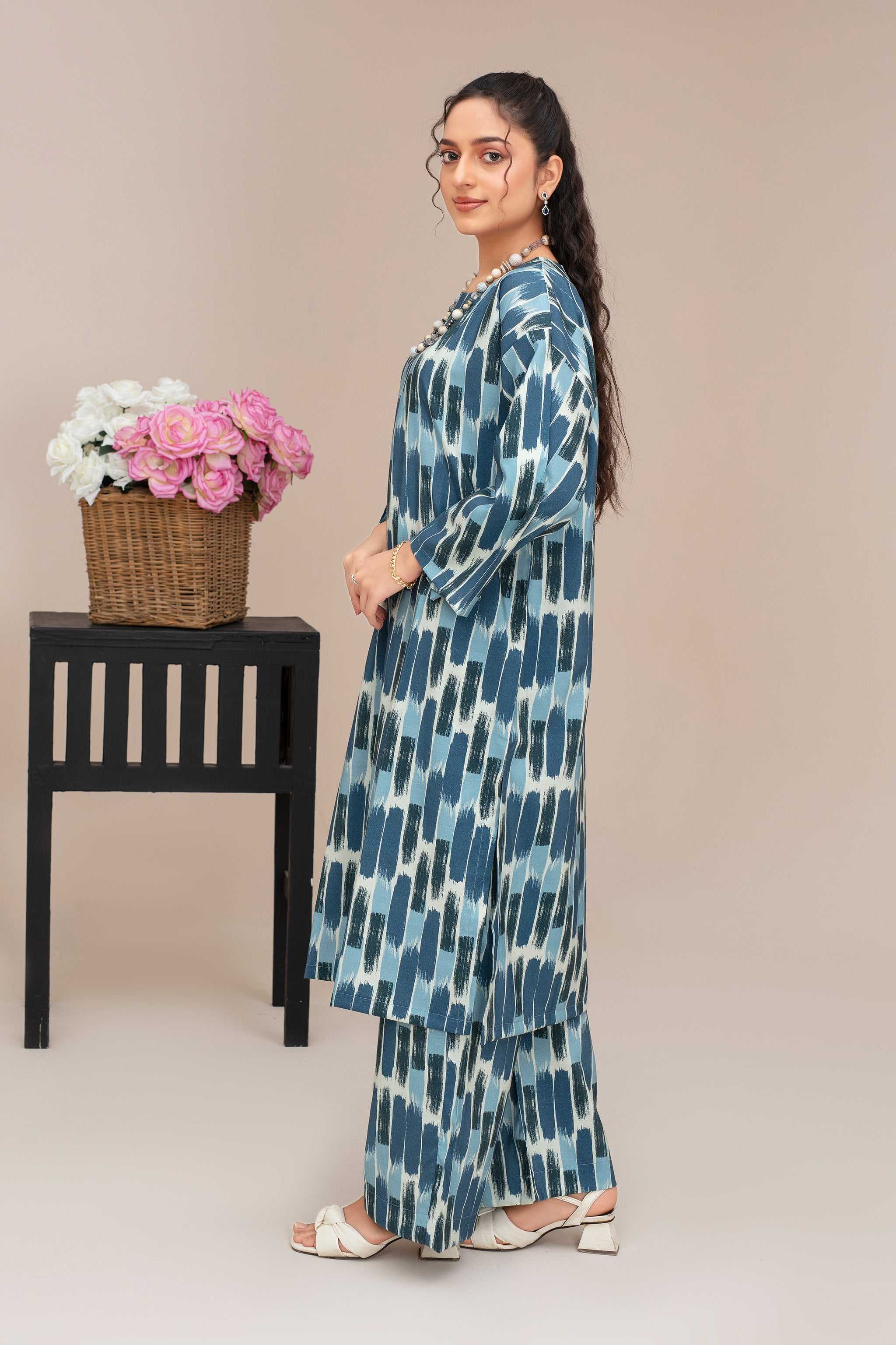 2 Piece Ready To Wear Blue Abstract Viscose Suit - ZN-122 - ZAINOOR