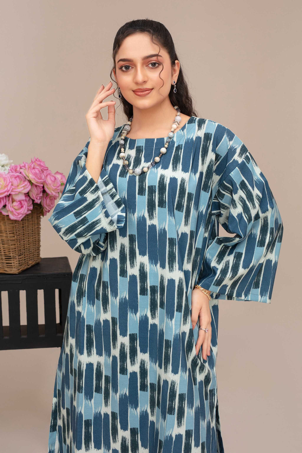 2 Piece Ready To Wear Blue Abstract Viscose Suit - ZN-122 - ZAINOOR