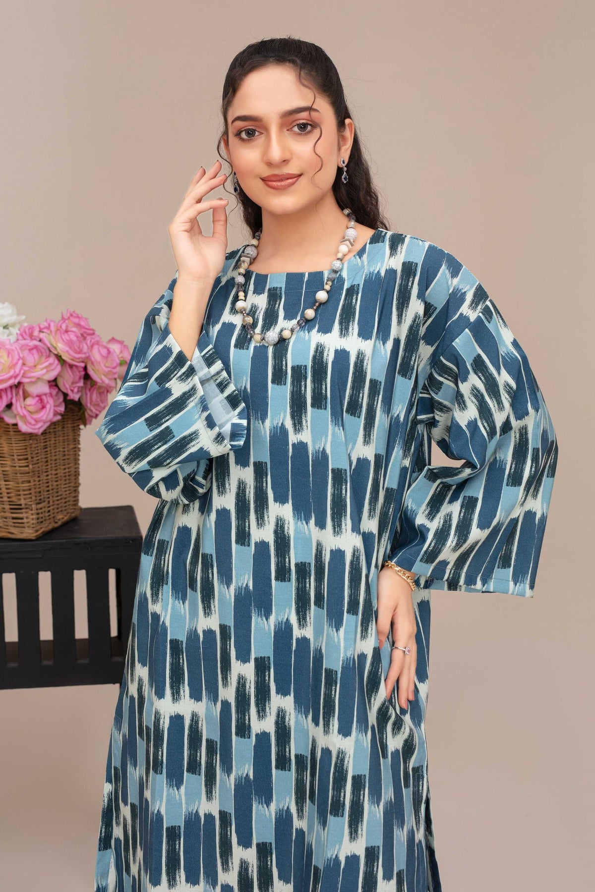 2 Piece Ready To Wear Blue Abstract Viscose Suit - ZN-122 - ZAINOOR