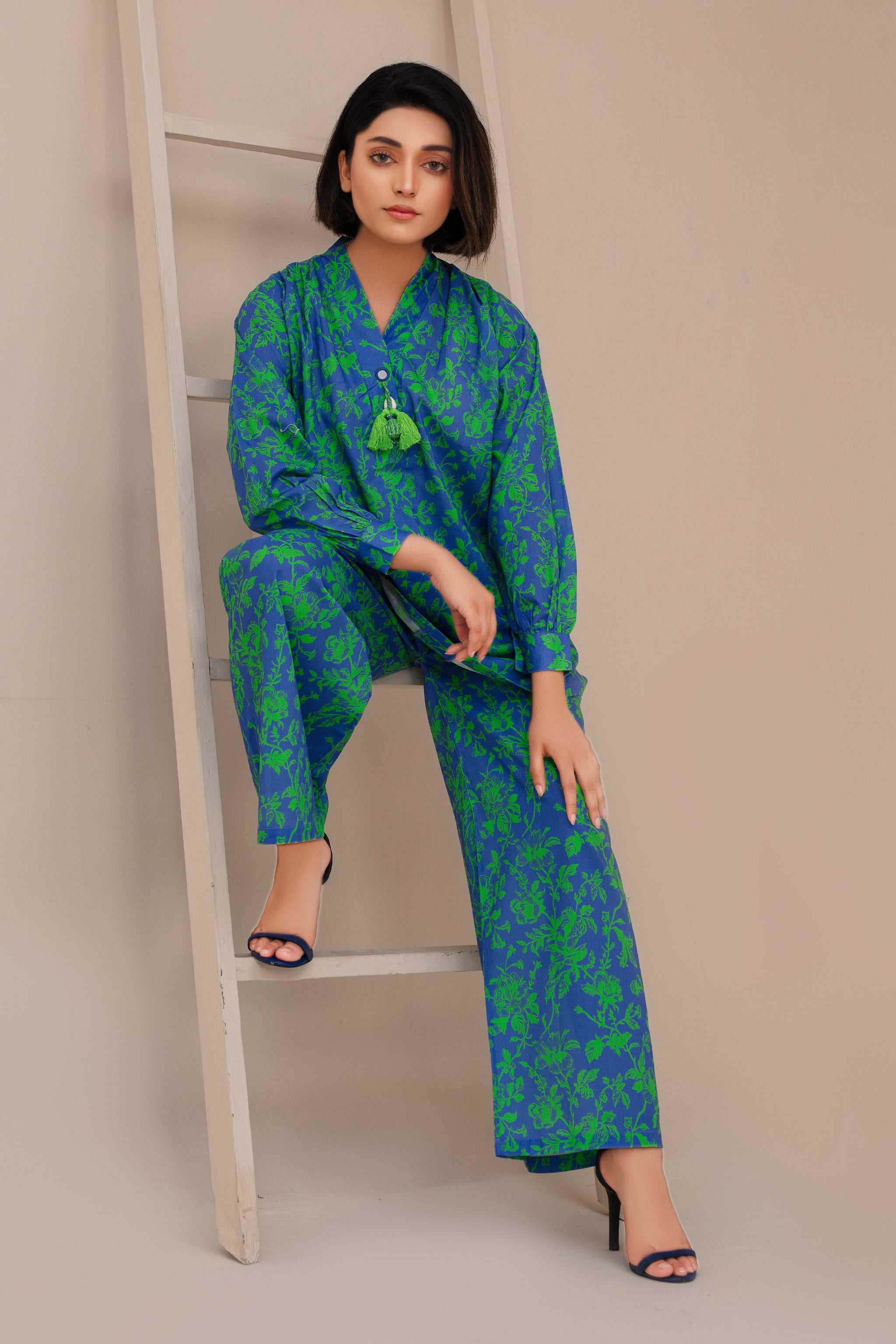 2 Piece Ready To Wear Blue Cotton Suit Secondary image
