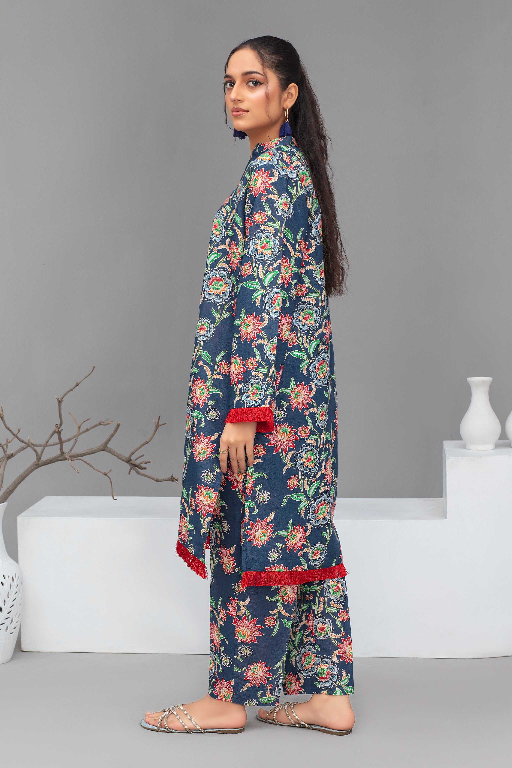 2 Piece Ready To Wear Blue Floral Cotton Suit - ZN-73 - ZAINOOR