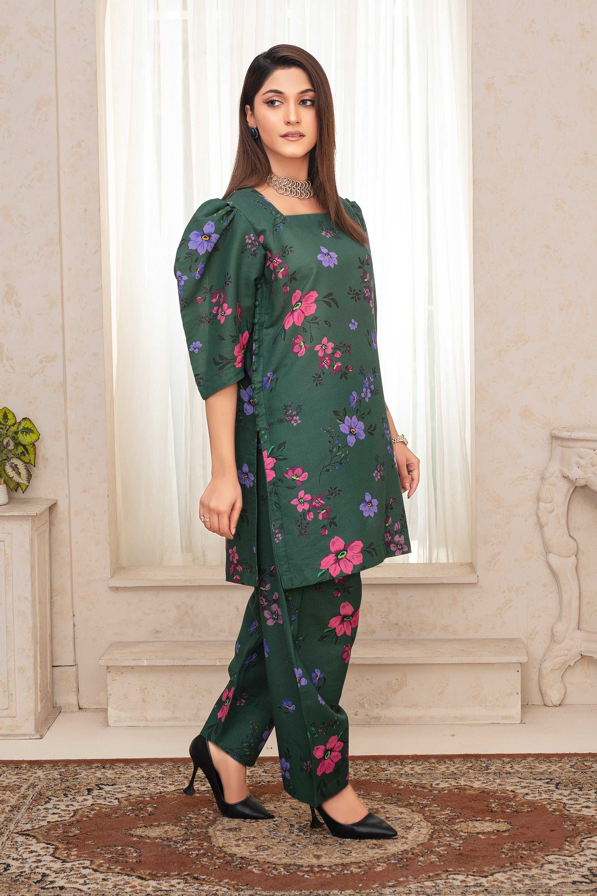 2 Piece Ready To Wear Bottle Green Cotton Suit - ZN-10 - ZAINOOR Main image