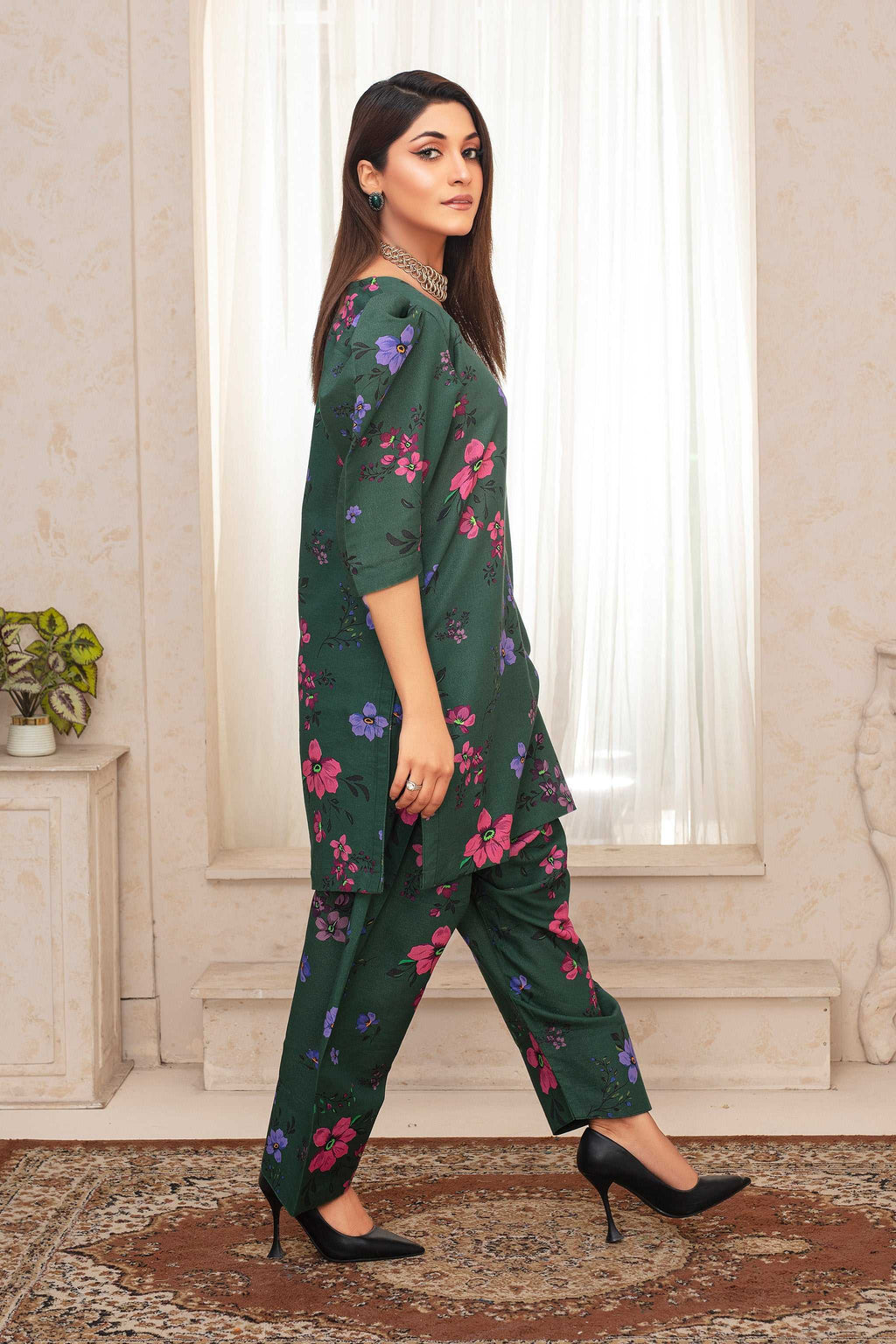 2 Piece Ready To Wear Bottle Green Cotton Suit - ZN-10 - ZAINOOR
