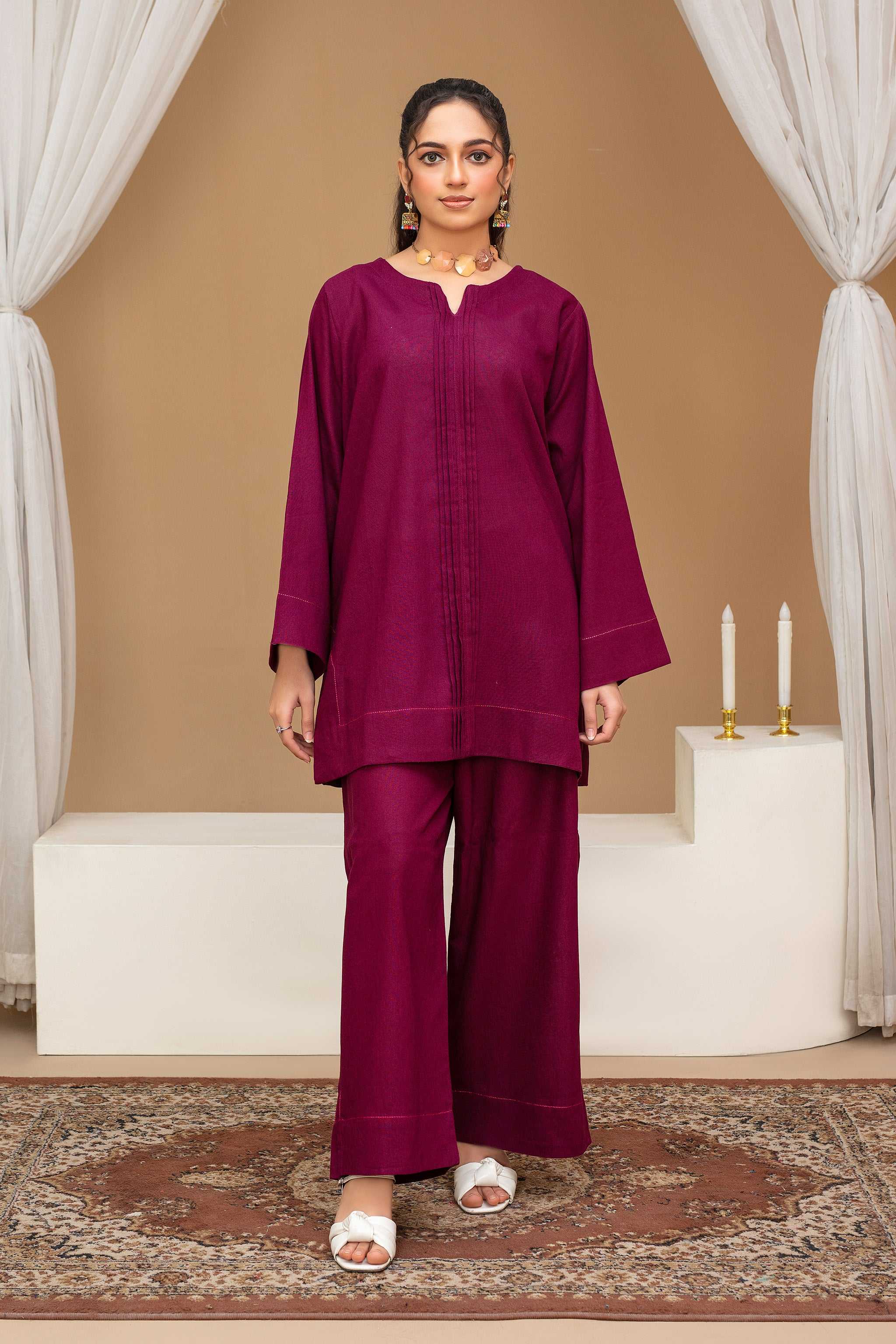 2 Piece Ready To Wear Dyed Maroon Karandi Suit - ZN-11 - ZAINOOR