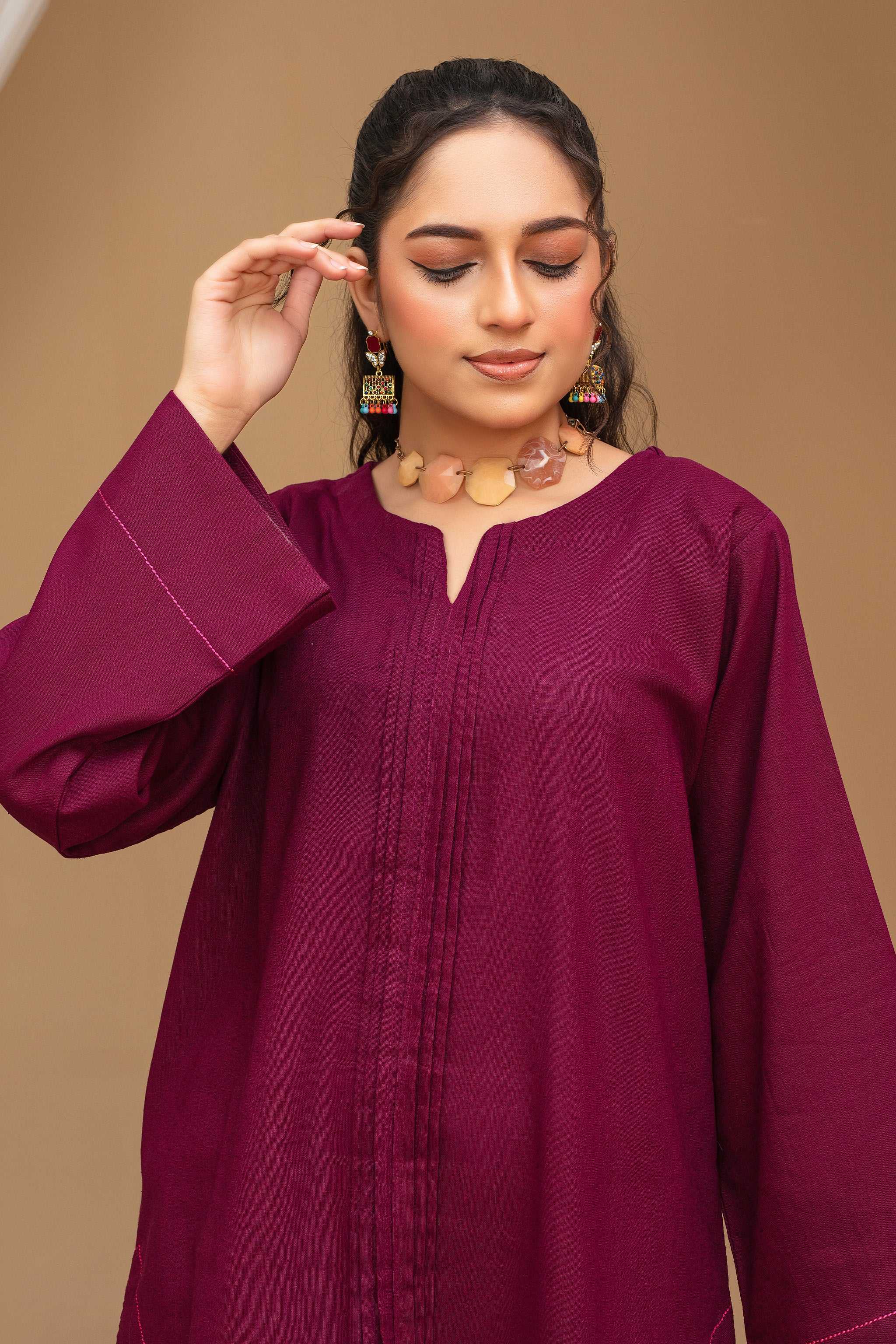 2 Piece Ready To Wear Dyed Maroon Karandi Suit - ZN-11 - ZAINOOR