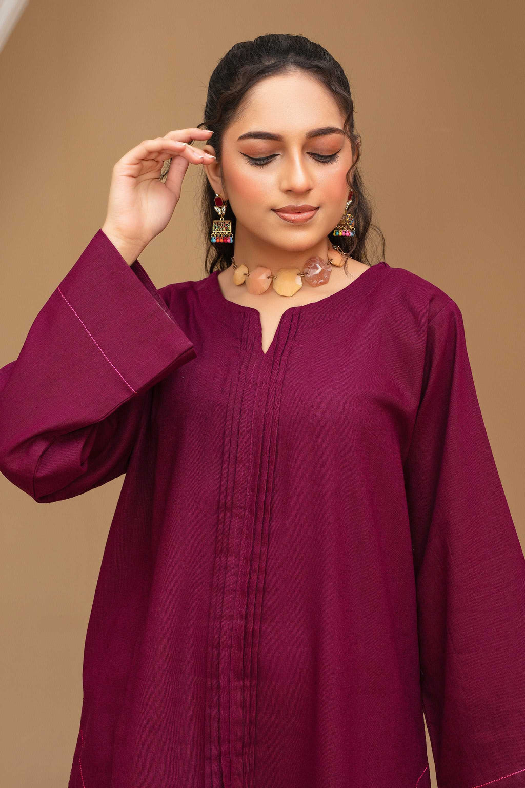 2 Piece Ready To Wear Dyed Maroon Karandi Suit - ZN-11 - ZAINOOR