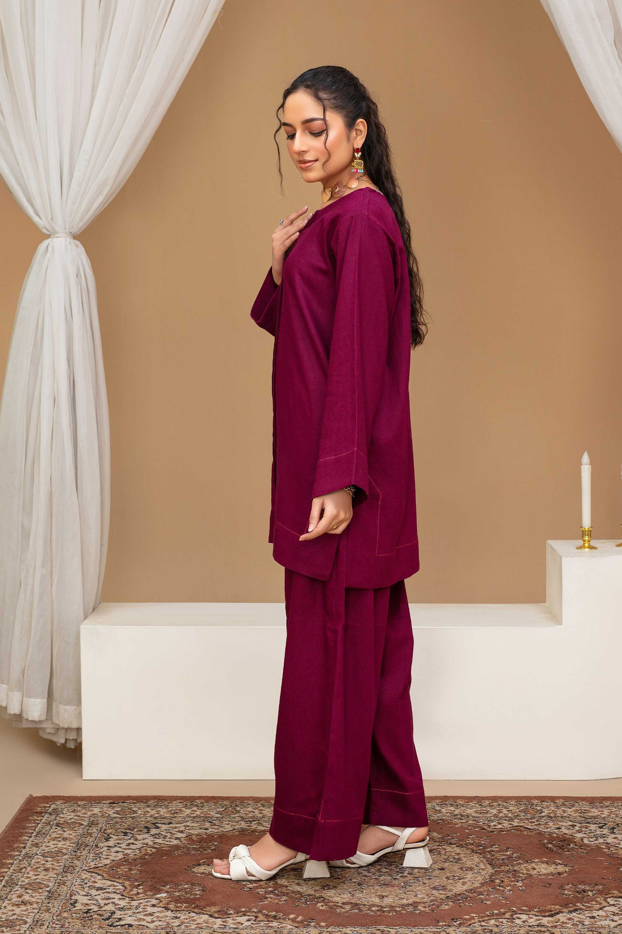 2 Piece Ready To Wear Dyed Maroon Karandi Suit - ZN-11 - ZAINOOR