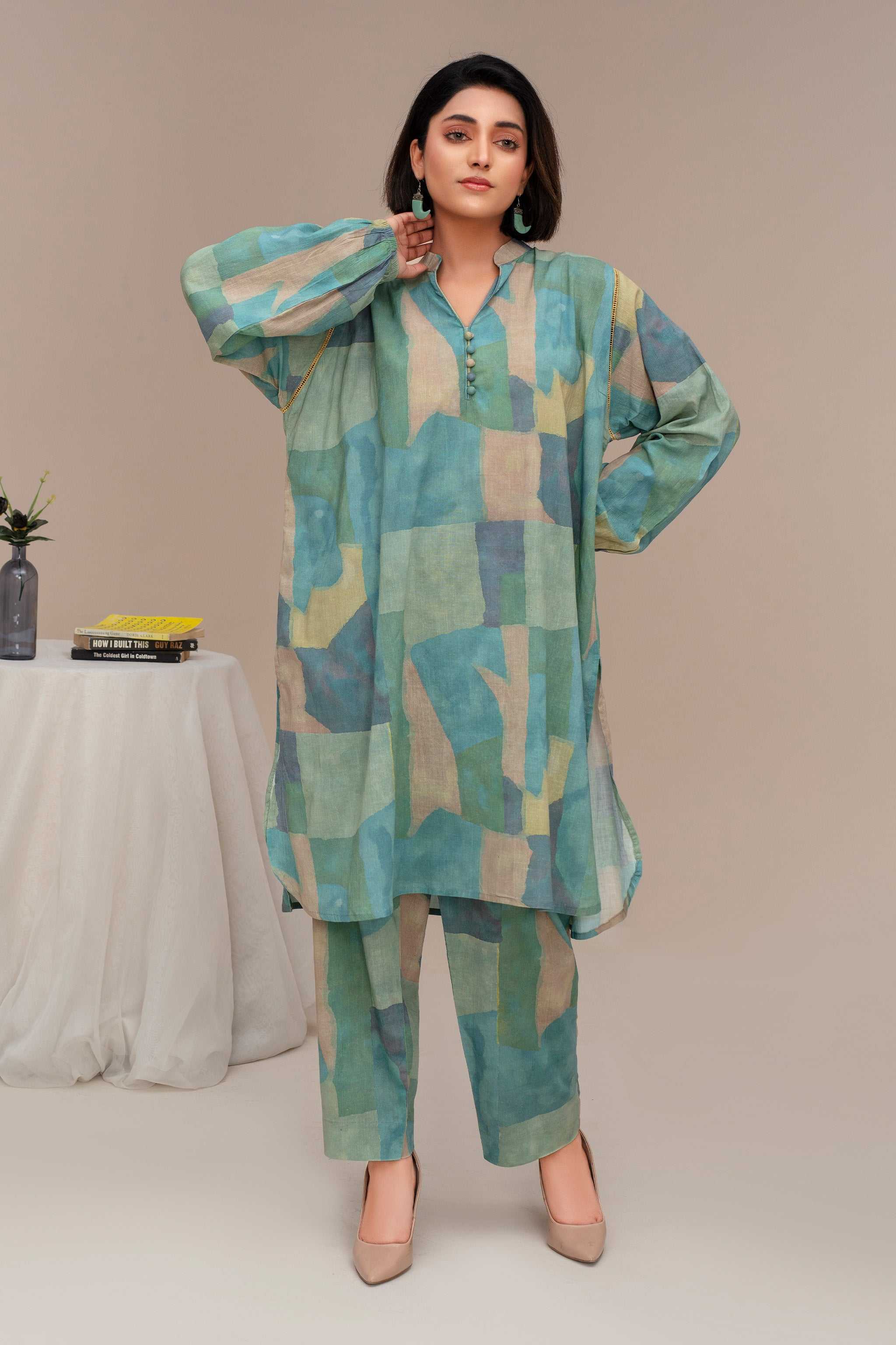 2 Piece Ready To Wear Green Cotton Suit - ZN-52 - ZAINOOR Main image