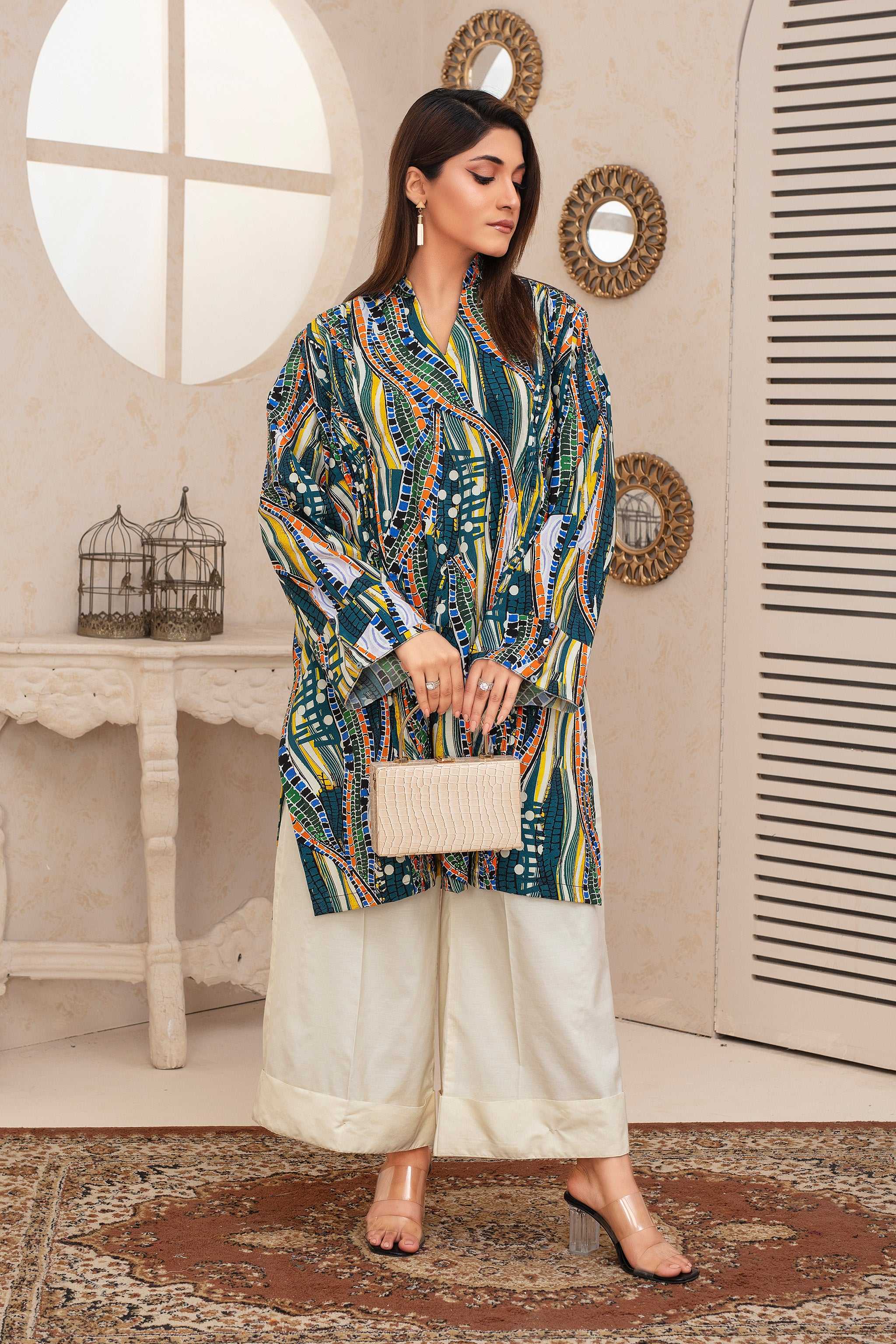 2 Piece Ready To Wear Green Viscose Suit - ZN-29 - ZAINOOR Main image
