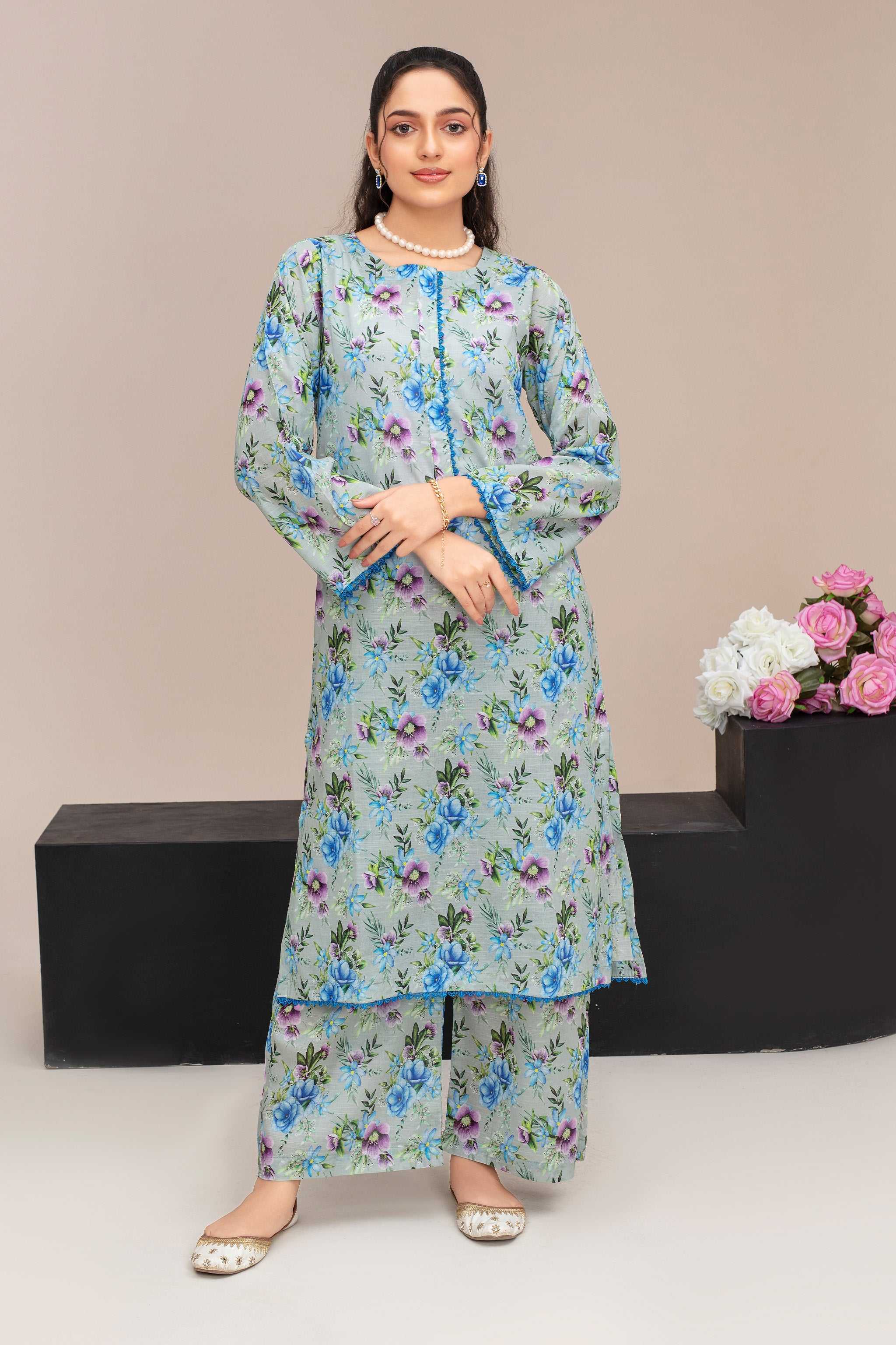 2 Piece Ready To Wear Grey Lawn Suit - ZN-32 - ZAINOOR Main image