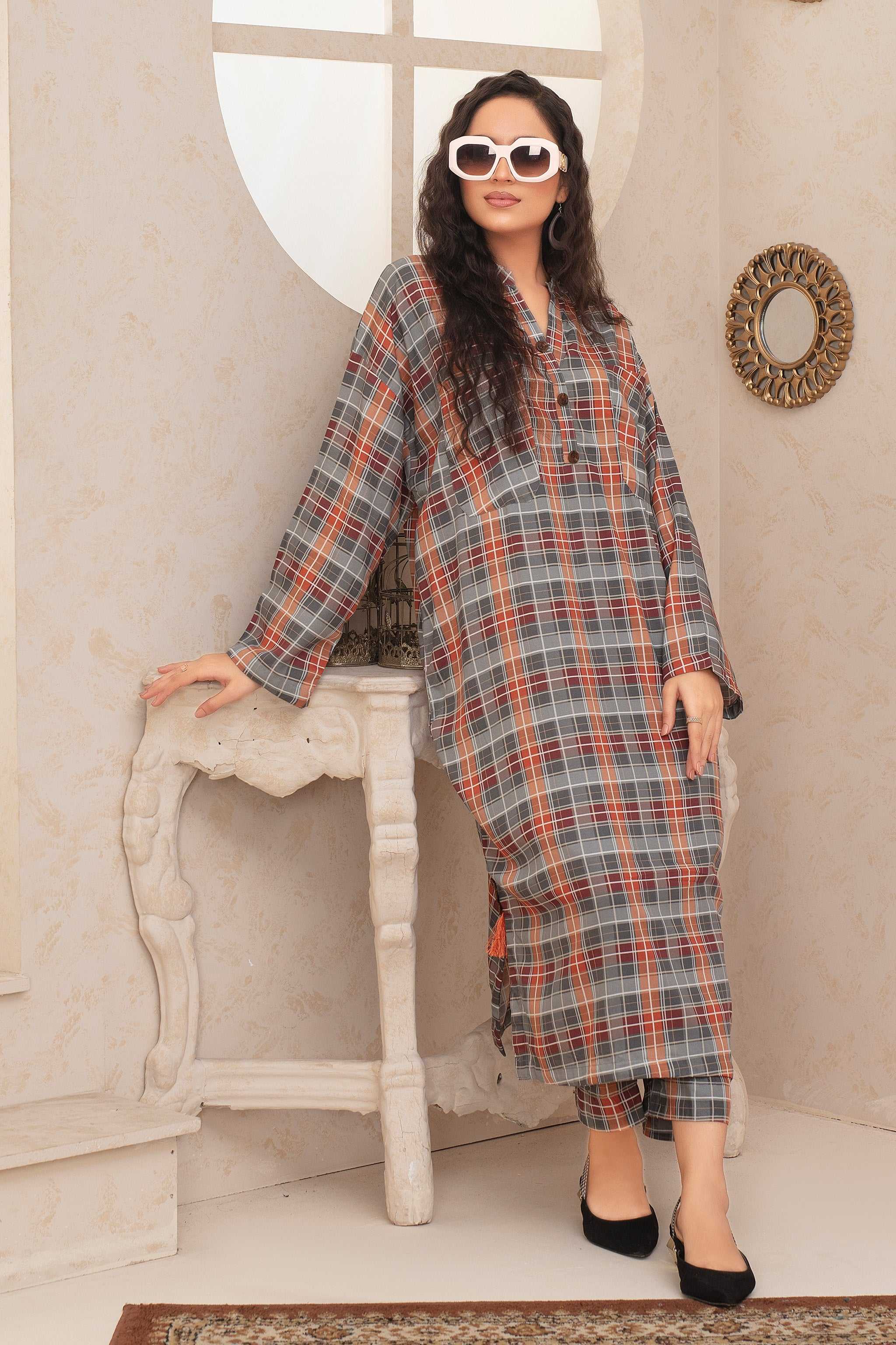 2 Piece Ready To Wear Grey Viscose Suit - ZN-04 - ZAINOOR Main image