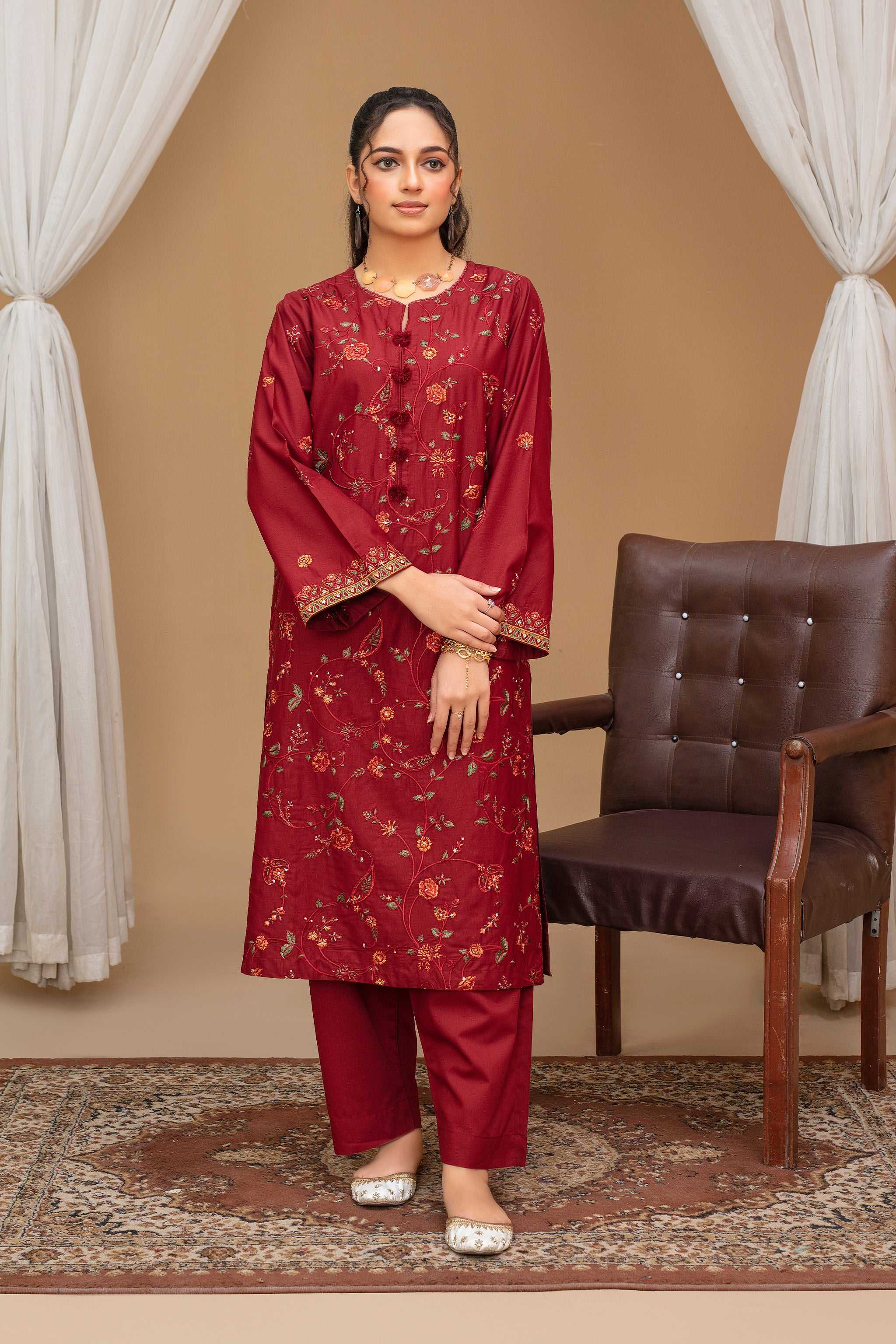 2 Piece Ready To Wear Maroon Viscose Suit - ZN-07 - ZAINOOR Main image