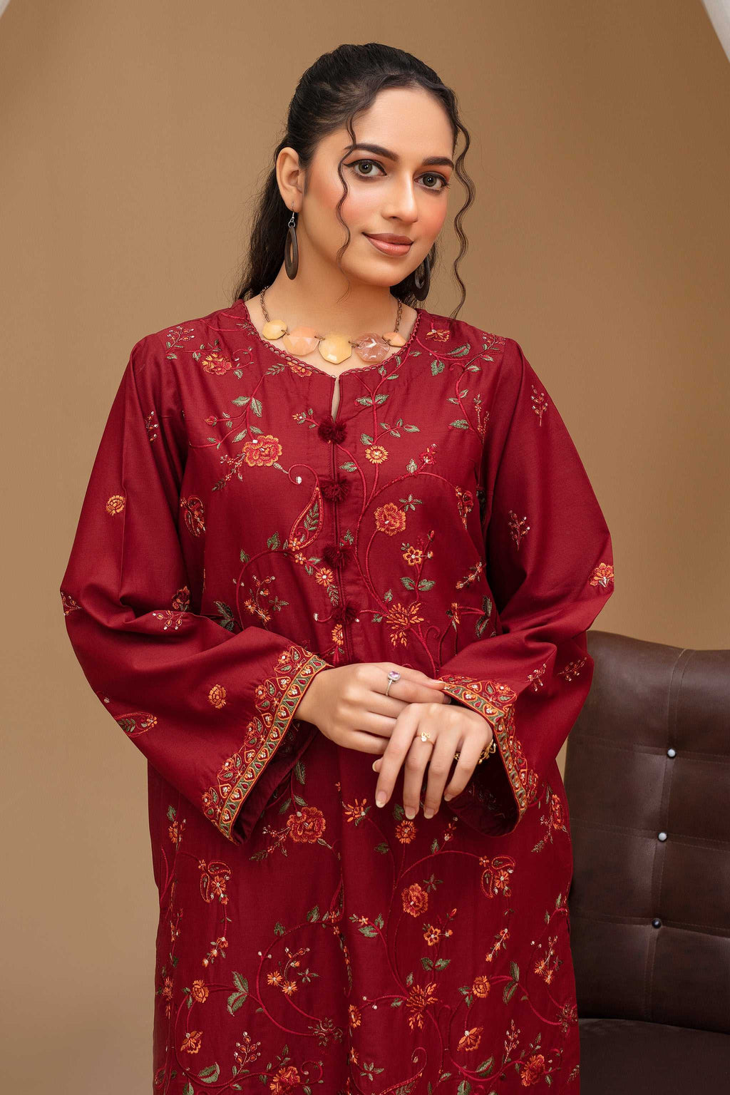 2 Piece Ready To Wear Maroon Viscose Suit - ZN-07 - ZAINOOR