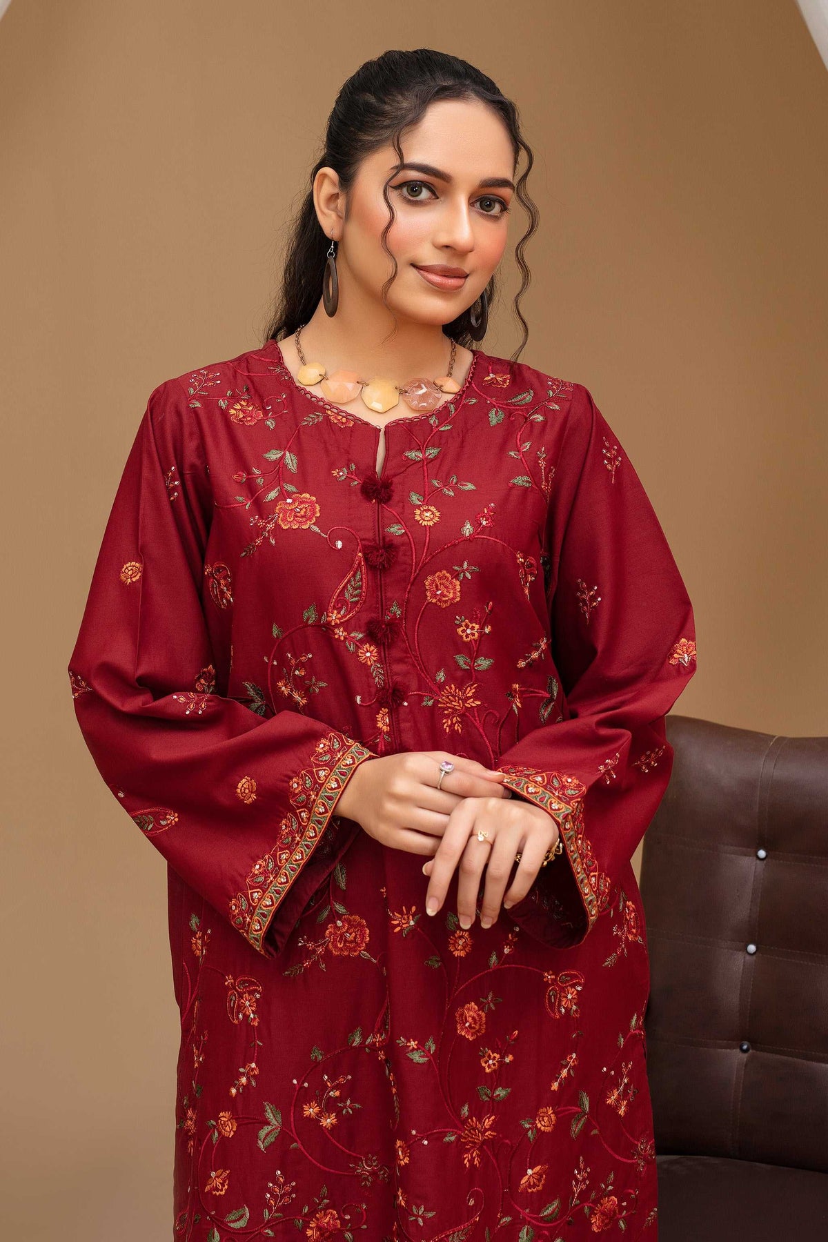 2 Piece Ready To Wear Maroon Viscose Suit - ZN-07 - ZAINOOR