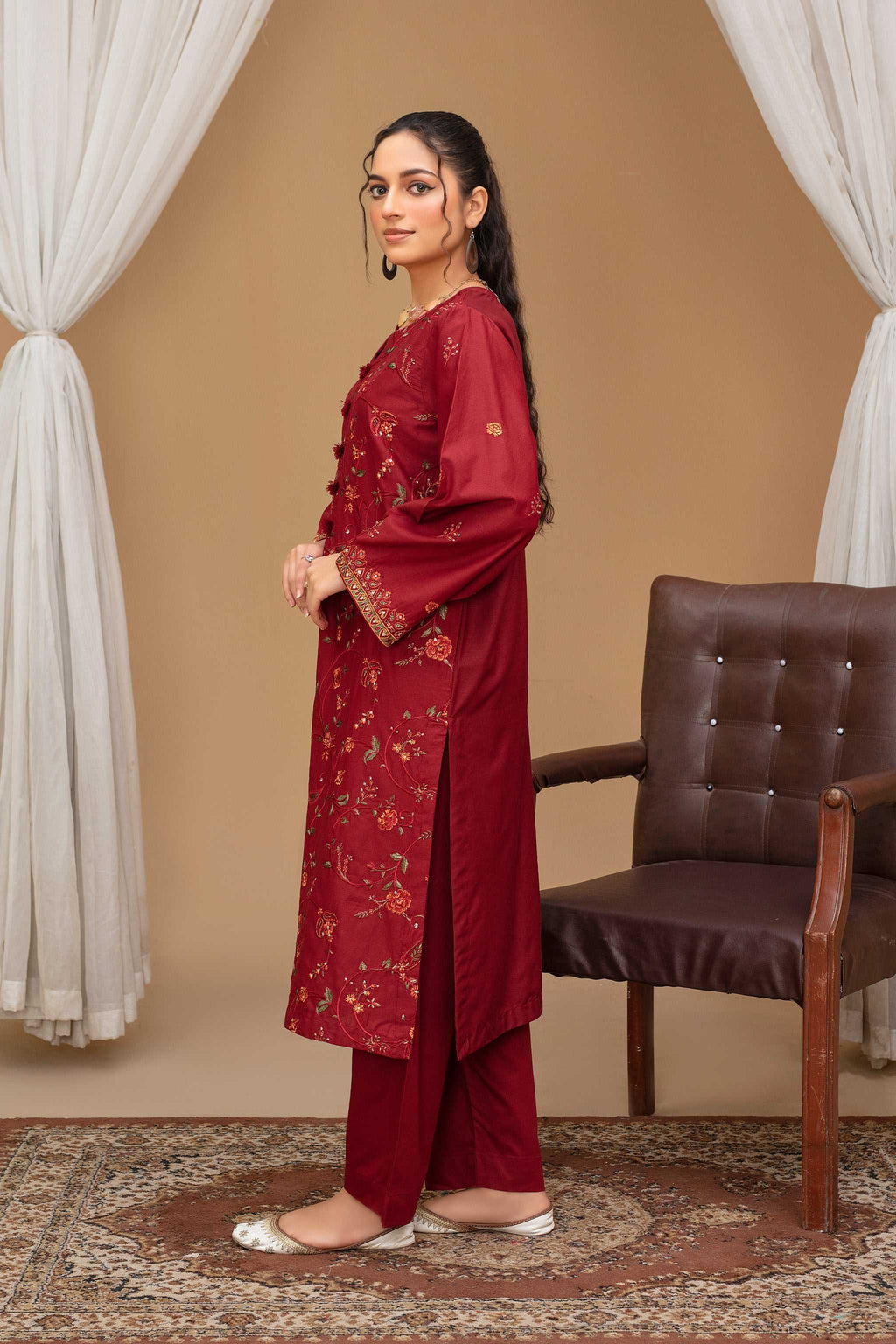 2 Piece Ready To Wear Maroon Viscose Suit - ZN-07 - ZAINOOR