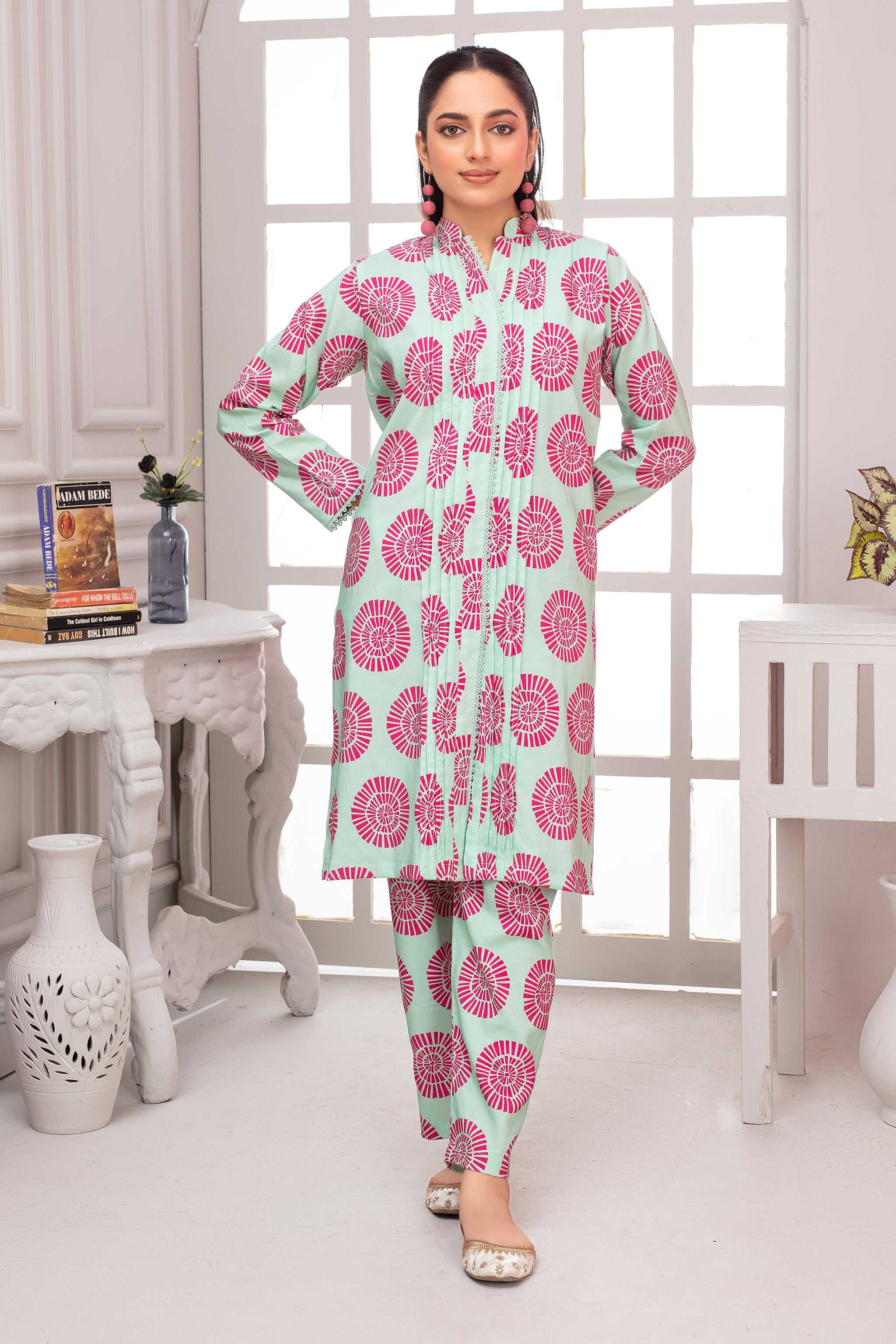 2 Piece Ready To Wear Pink Paisley Viscose Suit - ZN-100 - ZAINOOR Main image