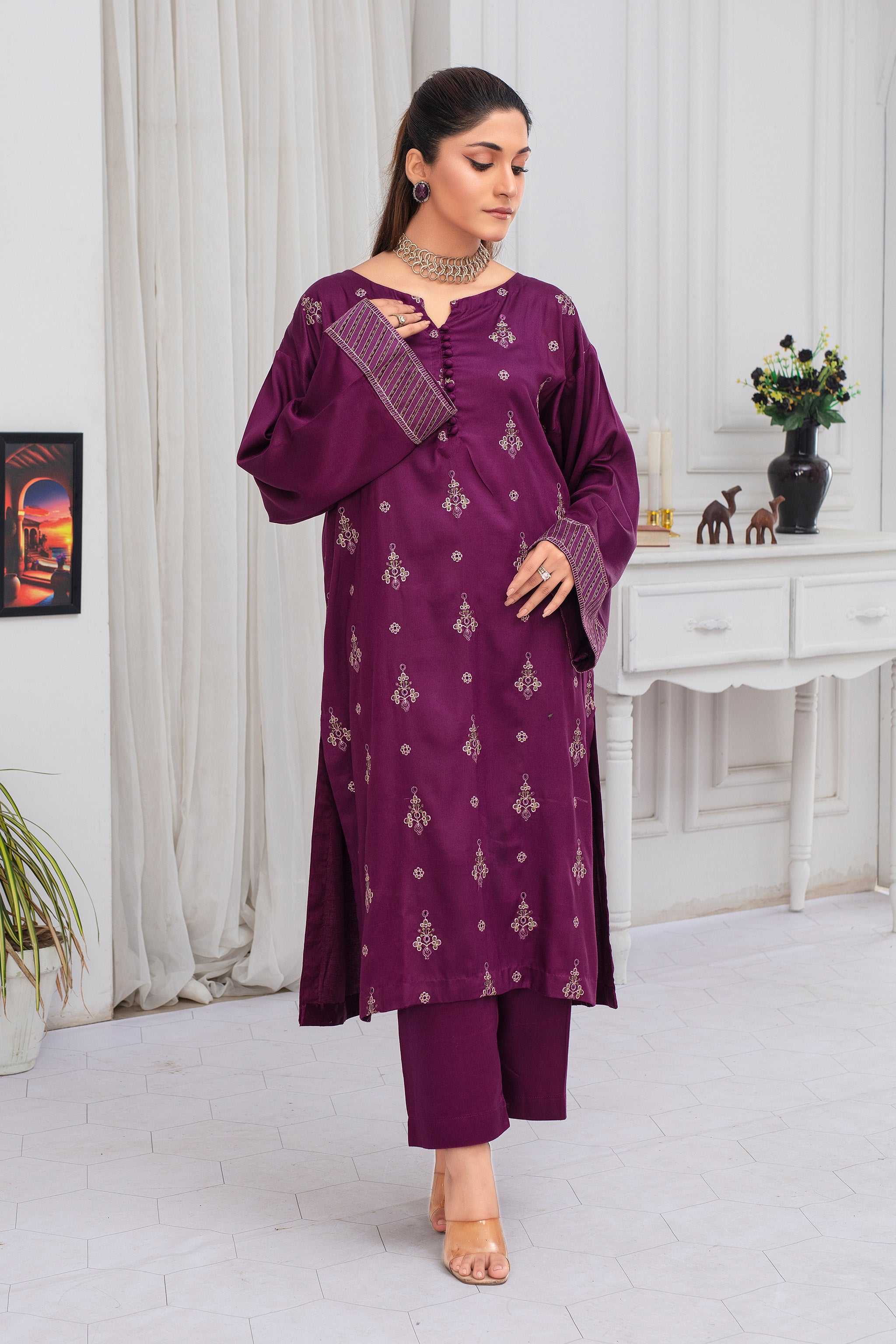 2 Piece Ready To Wear Plum Cotail Suit - ZN-06 - ZAINOOR Main image