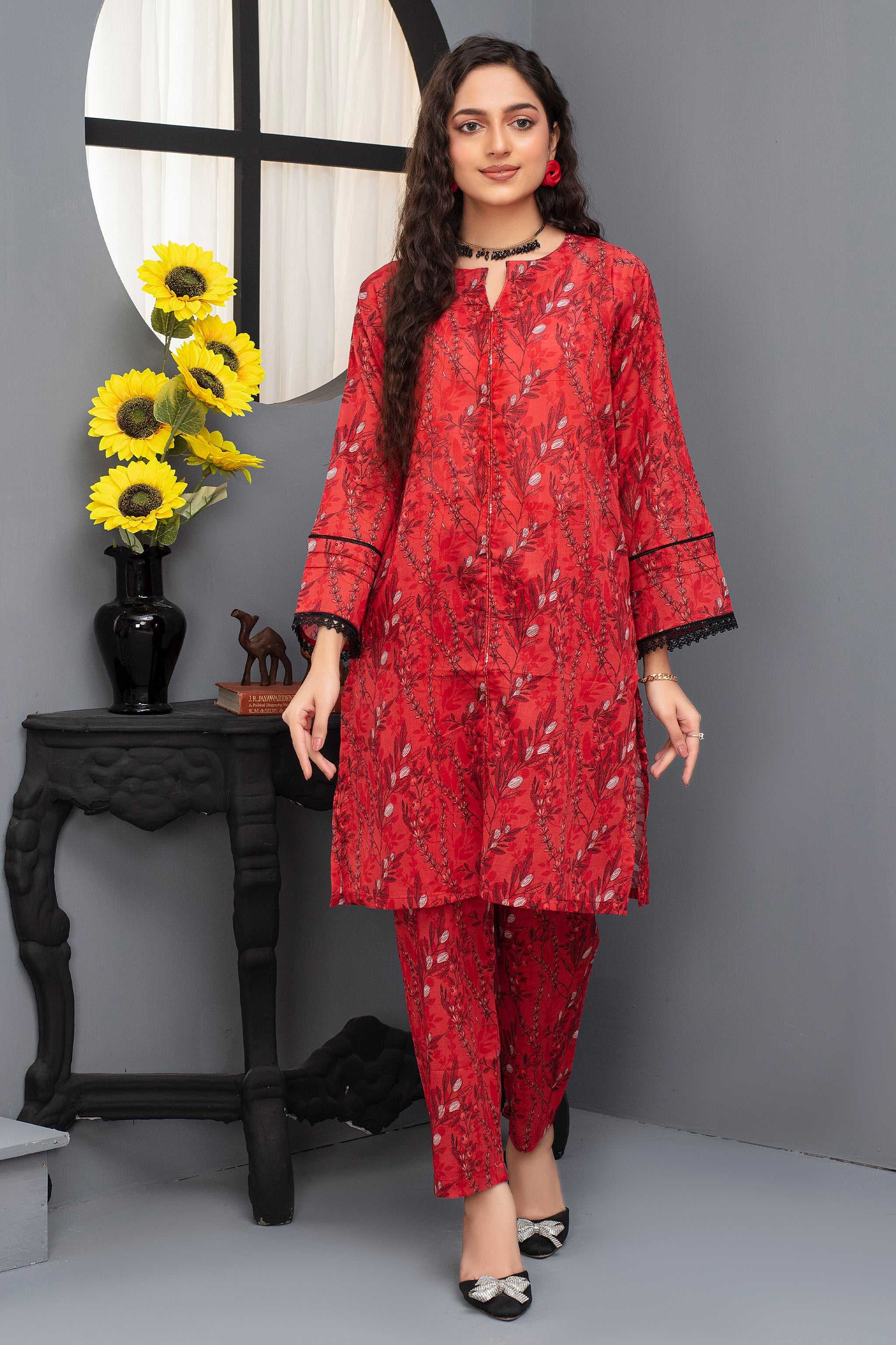 2 Piece Ready To Wear Red Lawn Suit - ZN-21 - ZAINOOR Main image