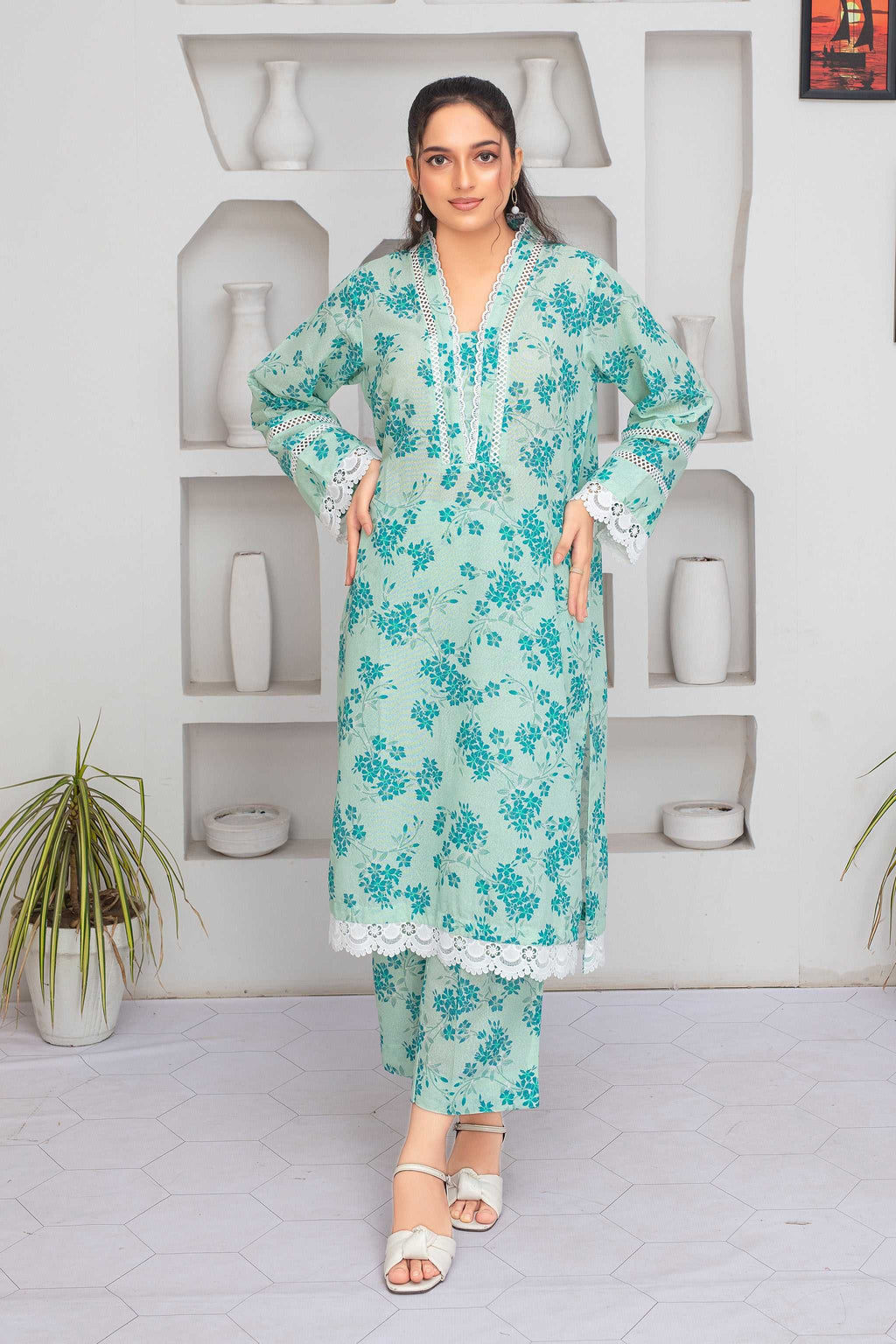2 Piece Ready To Wear Turquoise Karandi Suit - ZN-05 - ZAINOOR