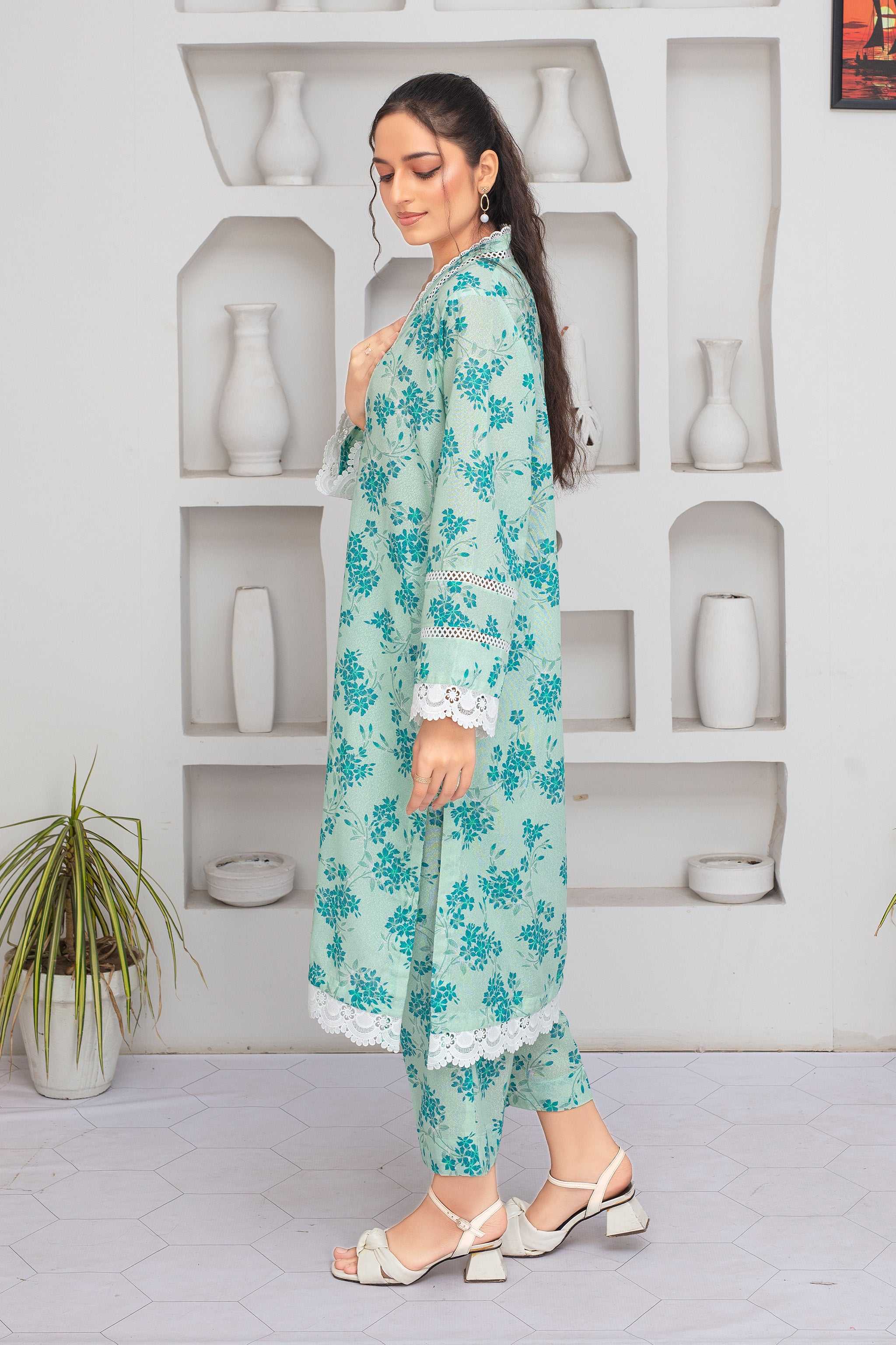 2 Piece Ready To Wear Turquoise Karandi Suit - ZN-05 - ZAINOOR