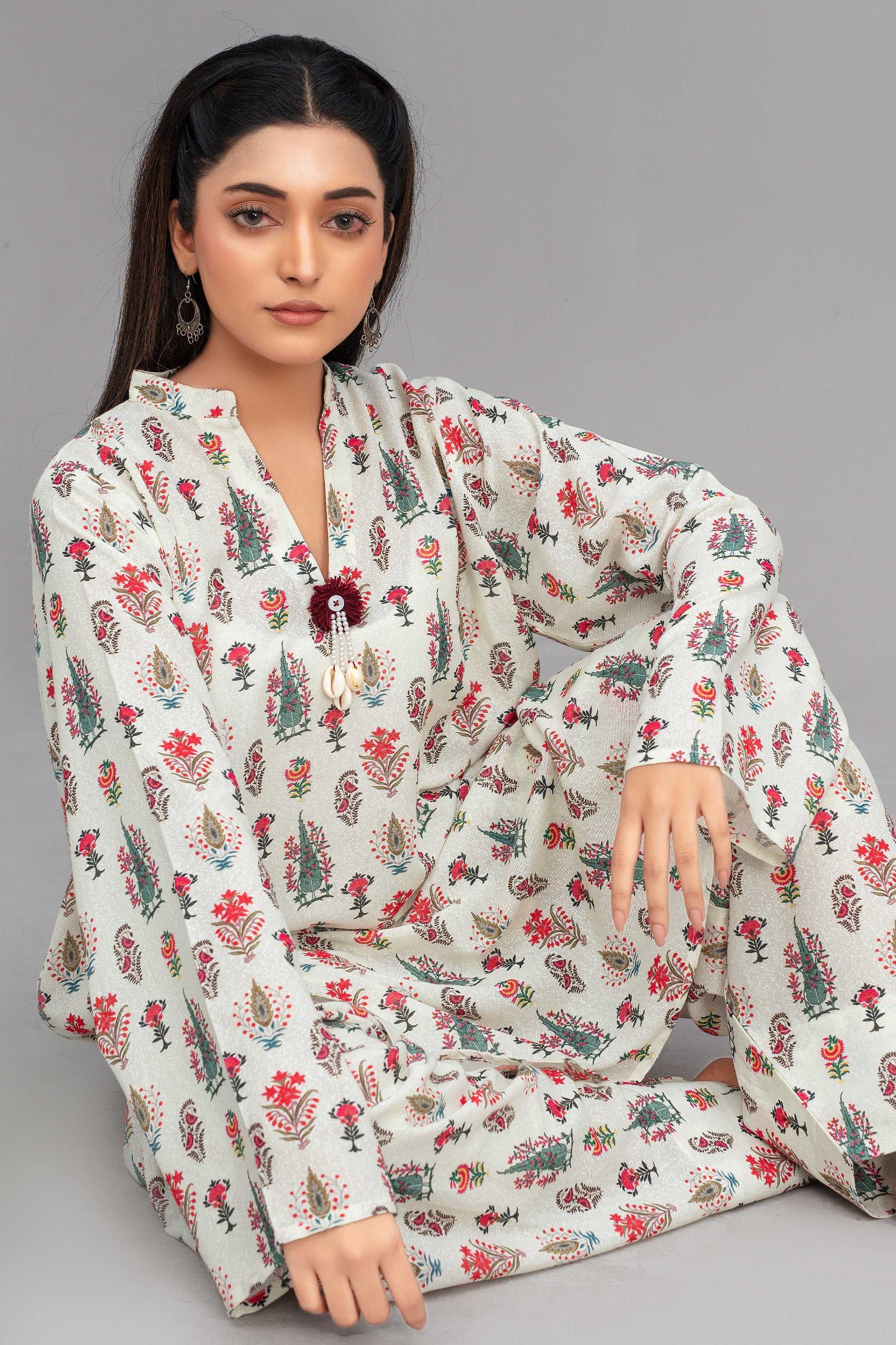 2 Piece Ready To Wear White Karandi Suit Secondary image