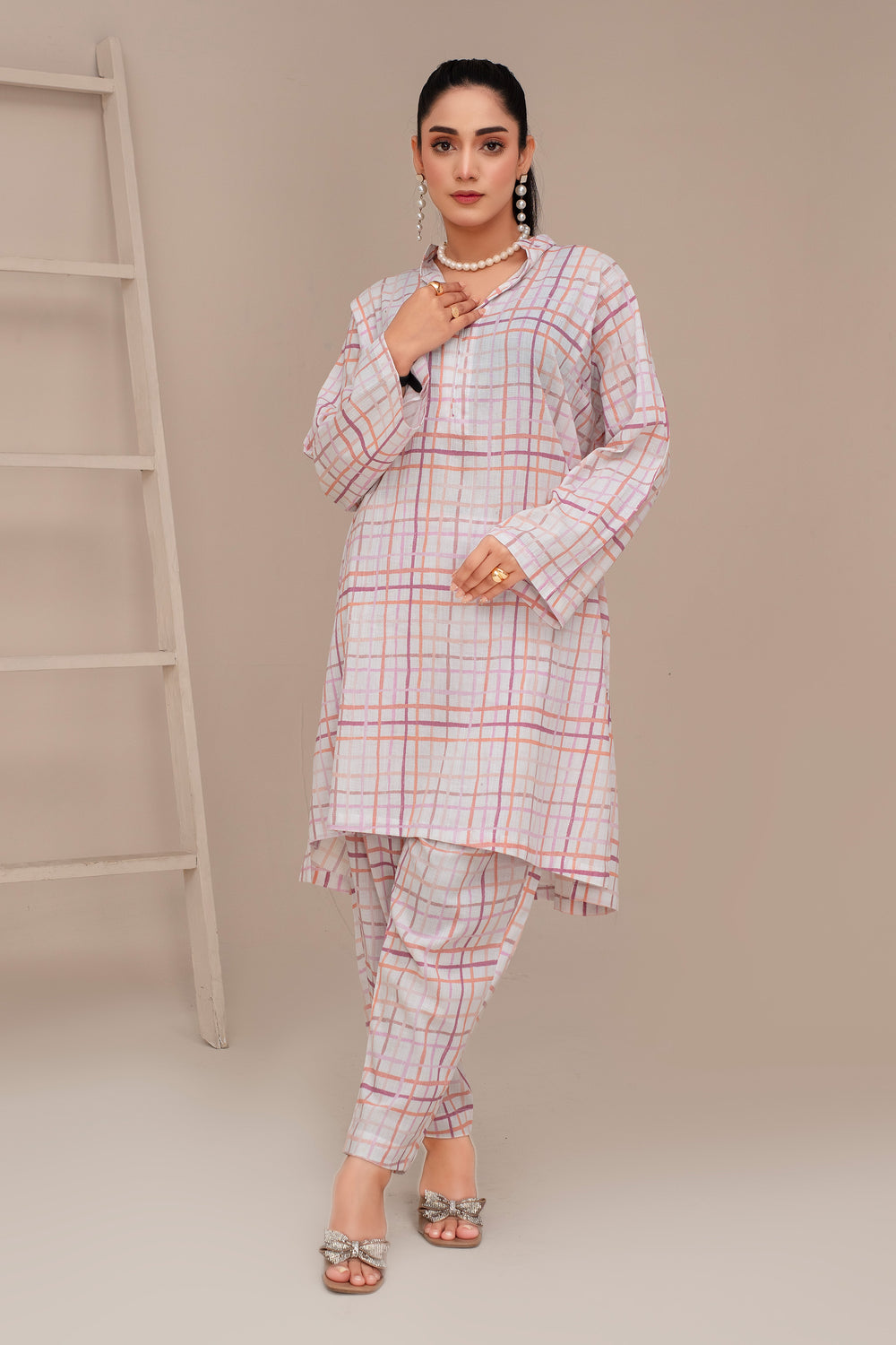 2 Piece Ready To Wear White Seersucker Suit - ZN-49 - ZAINOOR