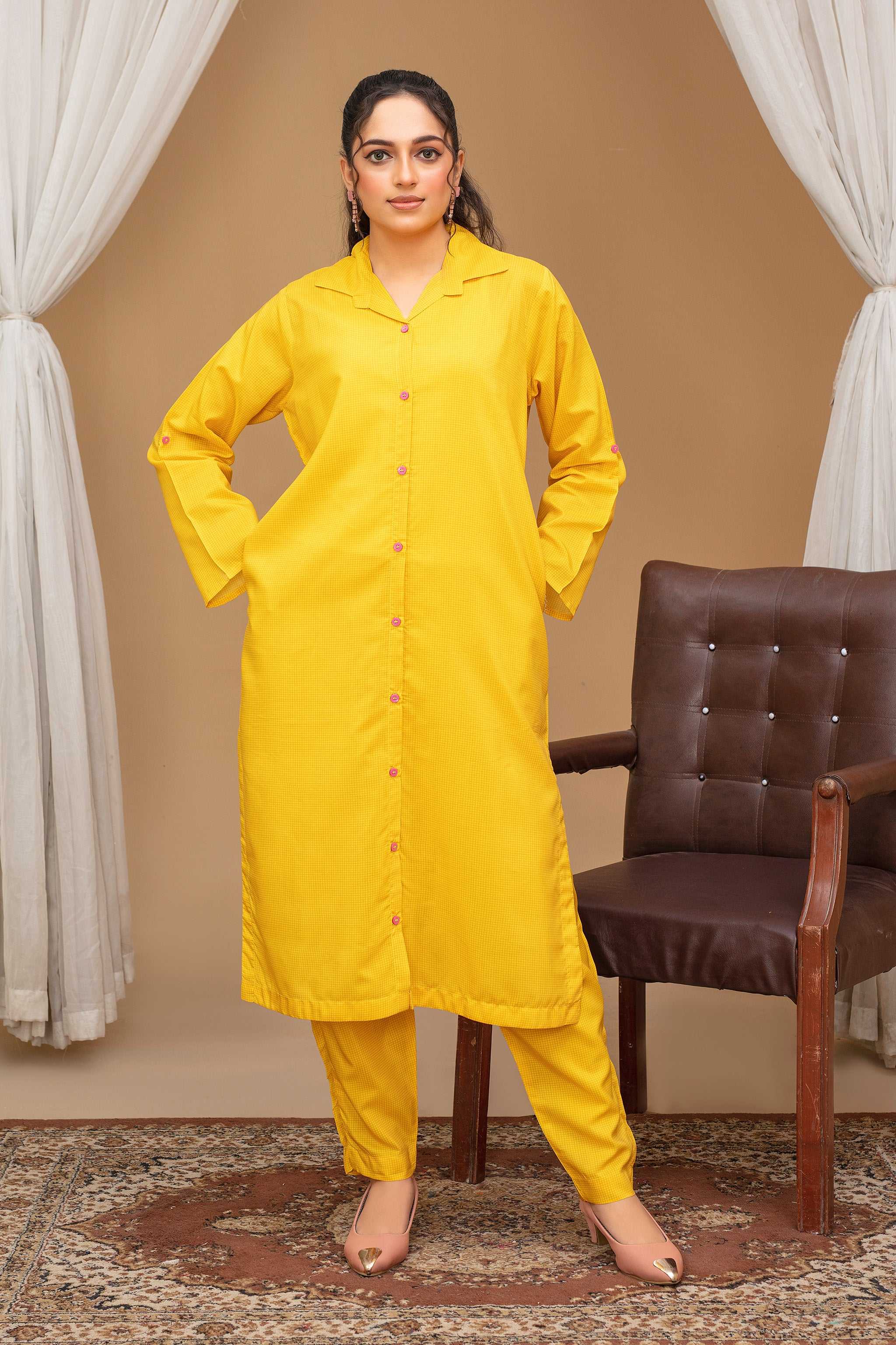 2 Piece Ready To Wear Yellow Viscose Suit - ZN-16 - ZAINOOR Main image