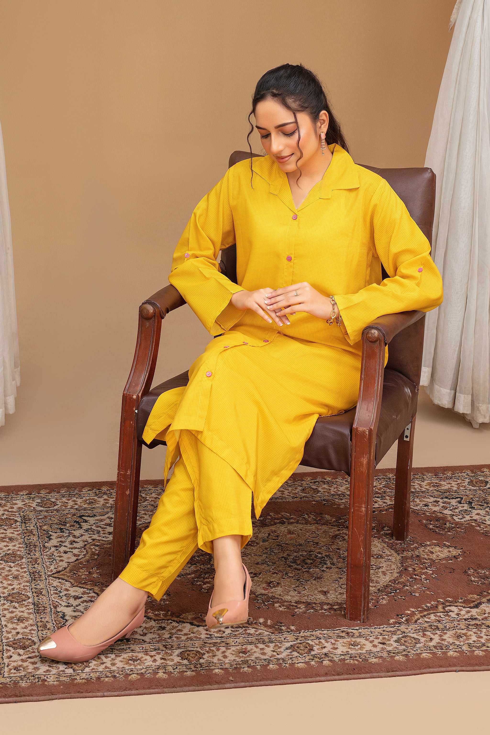 2 Piece Ready To Wear Yellow Viscose Suit - ZN-16 - ZAINOOR