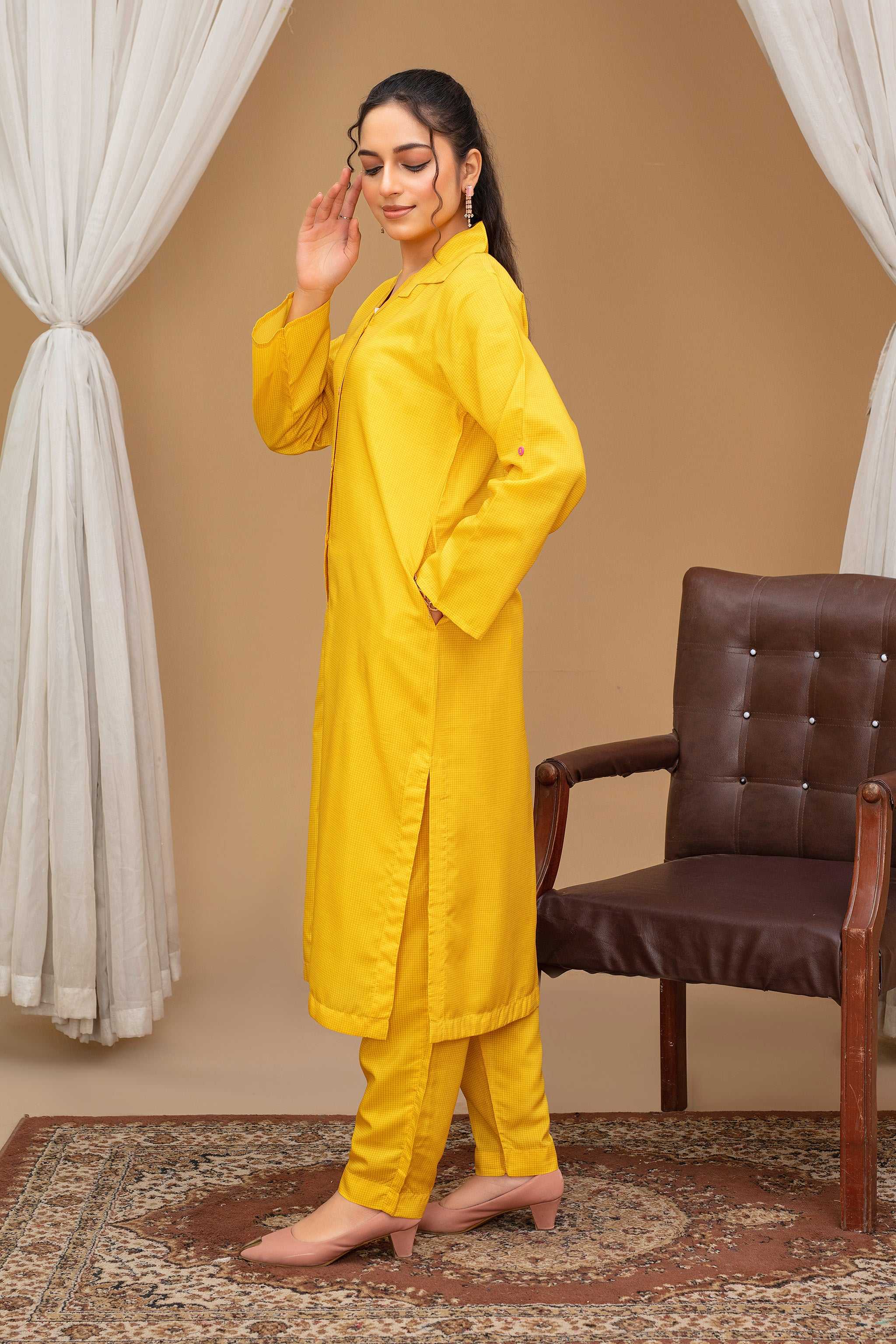2 Piece Ready To Wear Yellow Viscose Suit - ZN-16 - ZAINOOR