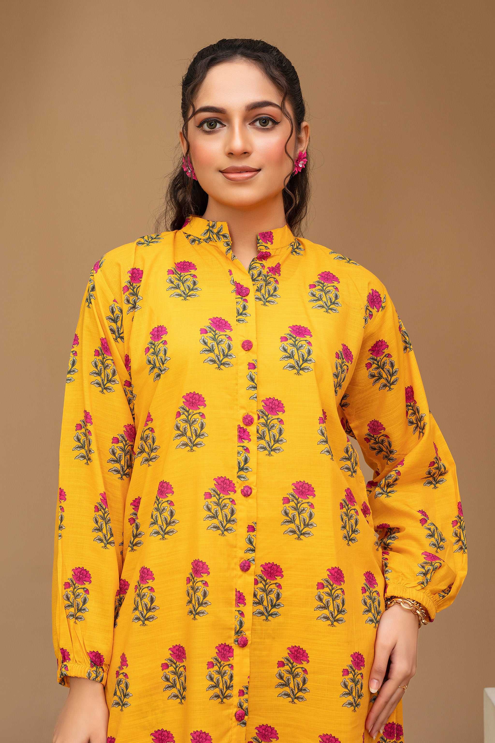 2 Piece Ready To Wear Yellow Viscose Suit Secondary image