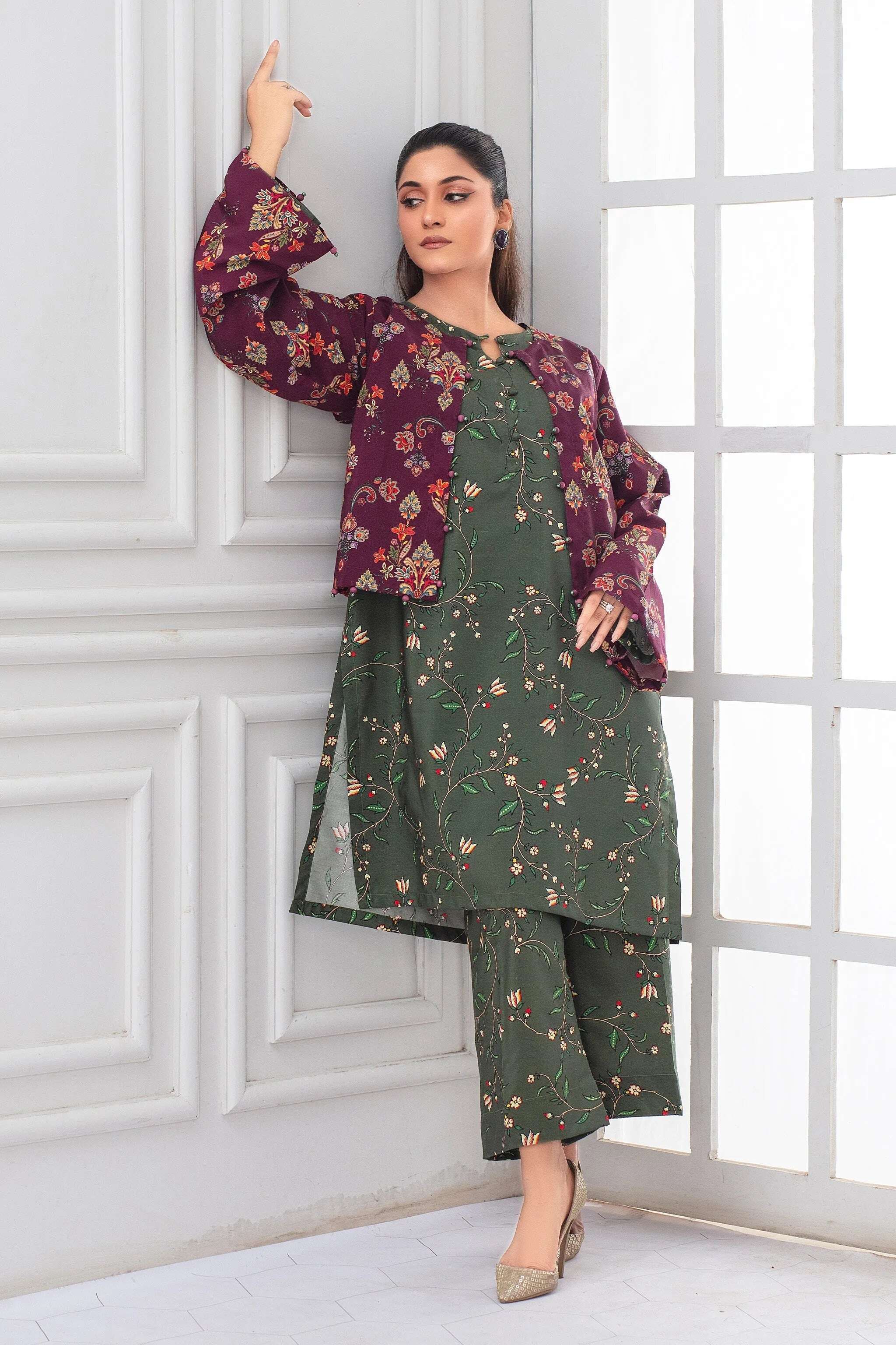 "2 Piece Ready To Wear Green Viscose Suit - ZN-130 - ZAINOOR"