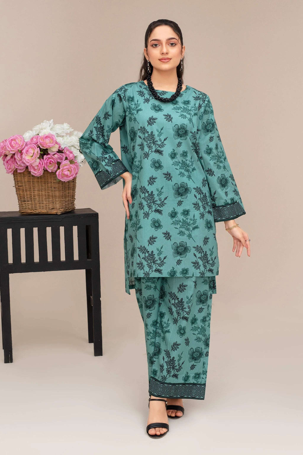 "2 Piece Ready To Wear Teal Cotton Suit - ZN-112 - ZAINOOR"
